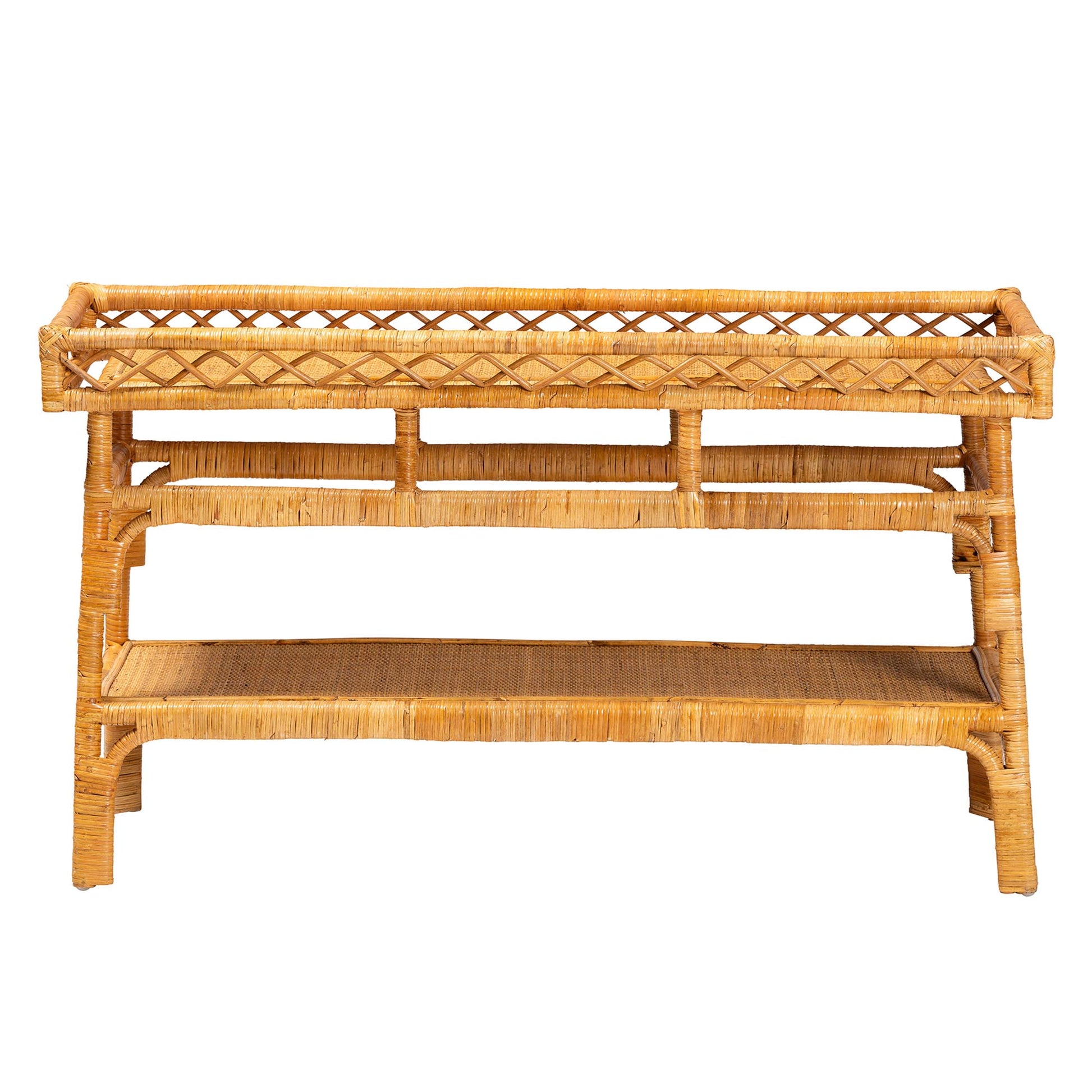 Baxton Studio bali & pari Savitri Modern Bohemian Natural Rattan 2-Tier Console Table | Console Tables | Modishstore - 3