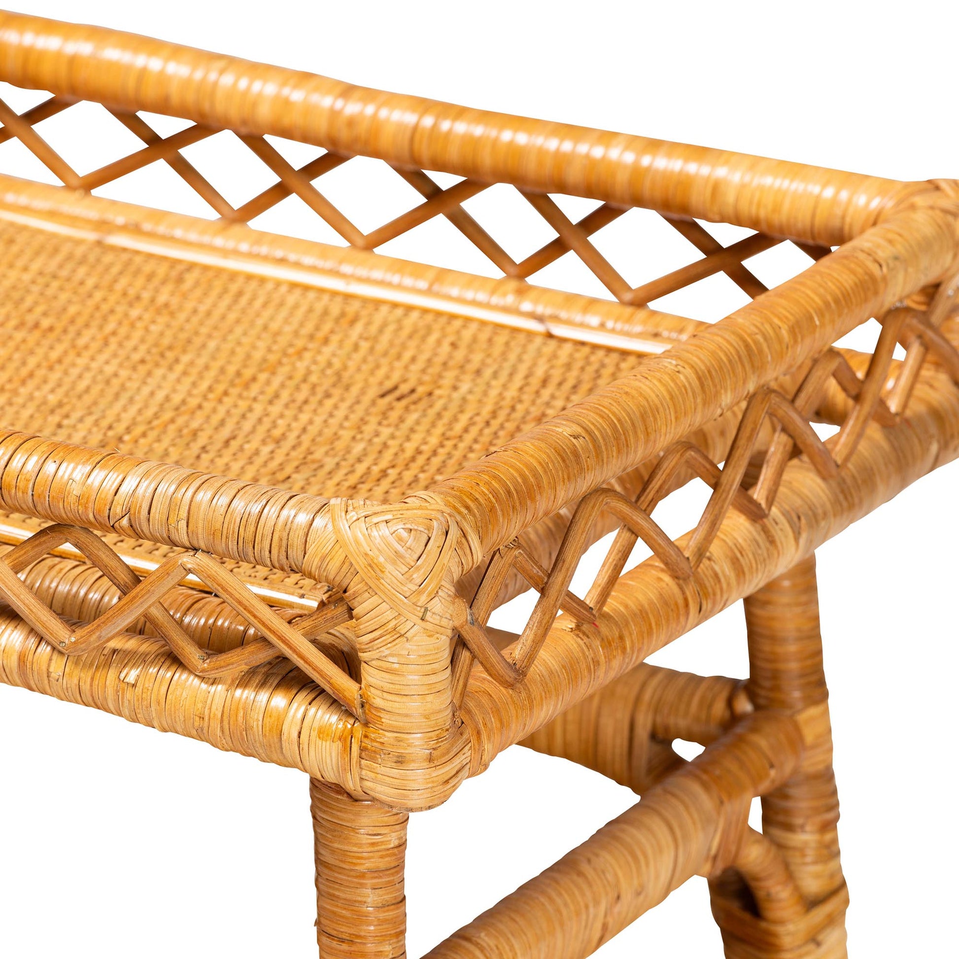 Baxton Studio bali & pari Savitri Modern Bohemian Natural Rattan 2-Tier Console Table | Console Tables | Modishstore - 5