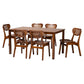 Baxton Studio Jeriah Mid-Century Modern Walnut Brown Finished Wood and Woven Rattan 7-Piece Dining Set | Dining Sets | Modishstore - 2