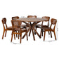 Baxton Studio Giuliana Mid-Century Modern Walnut Brown Finished Wood and Woven Rattan 7-Piece Dining Set | Dining Sets | Modishstore - 3