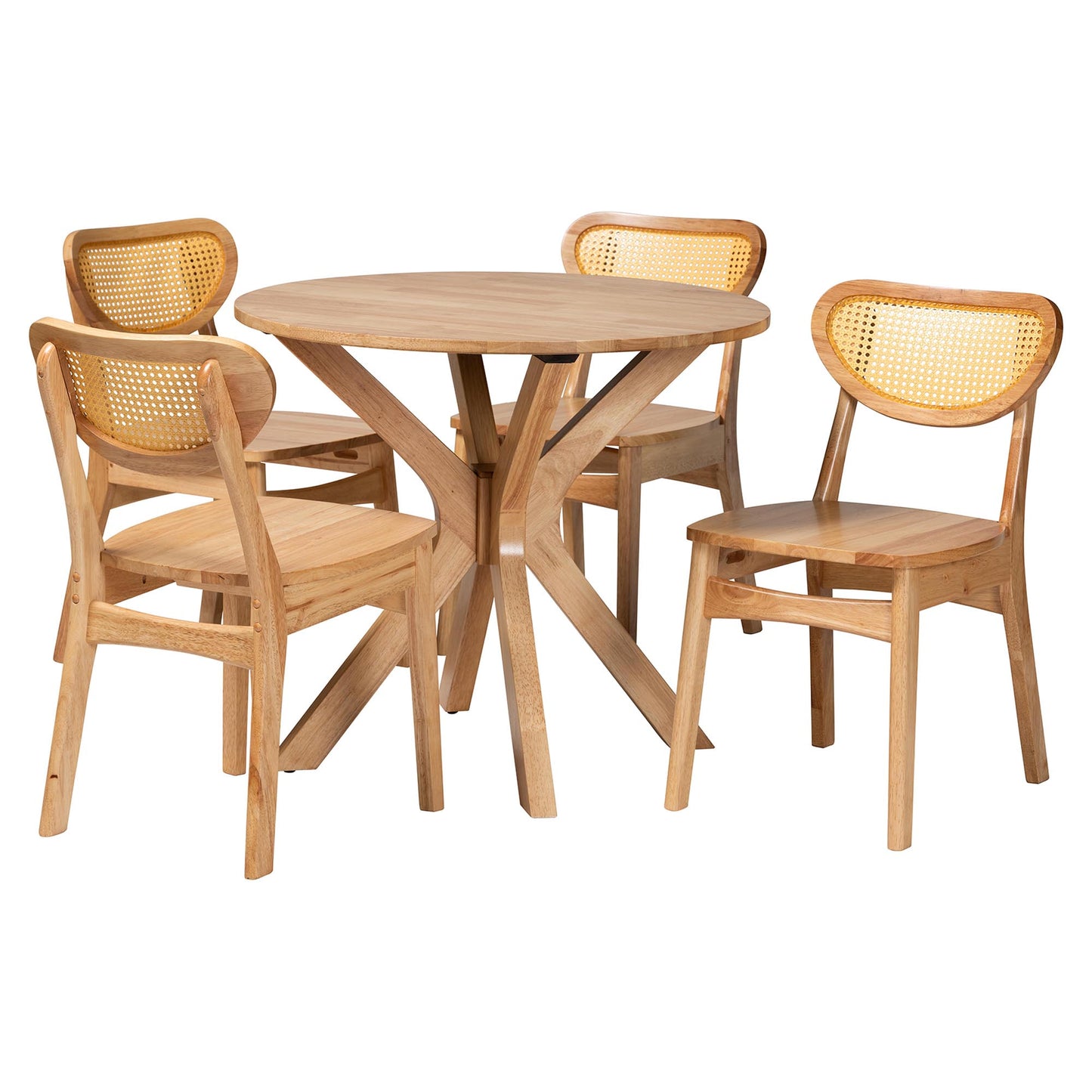 Baxton Studio Donato Mid-Century Modern Oak Brown Finished Wood and Rattan 5-Piece Dining Set | Dining Sets | Modishstore - 2