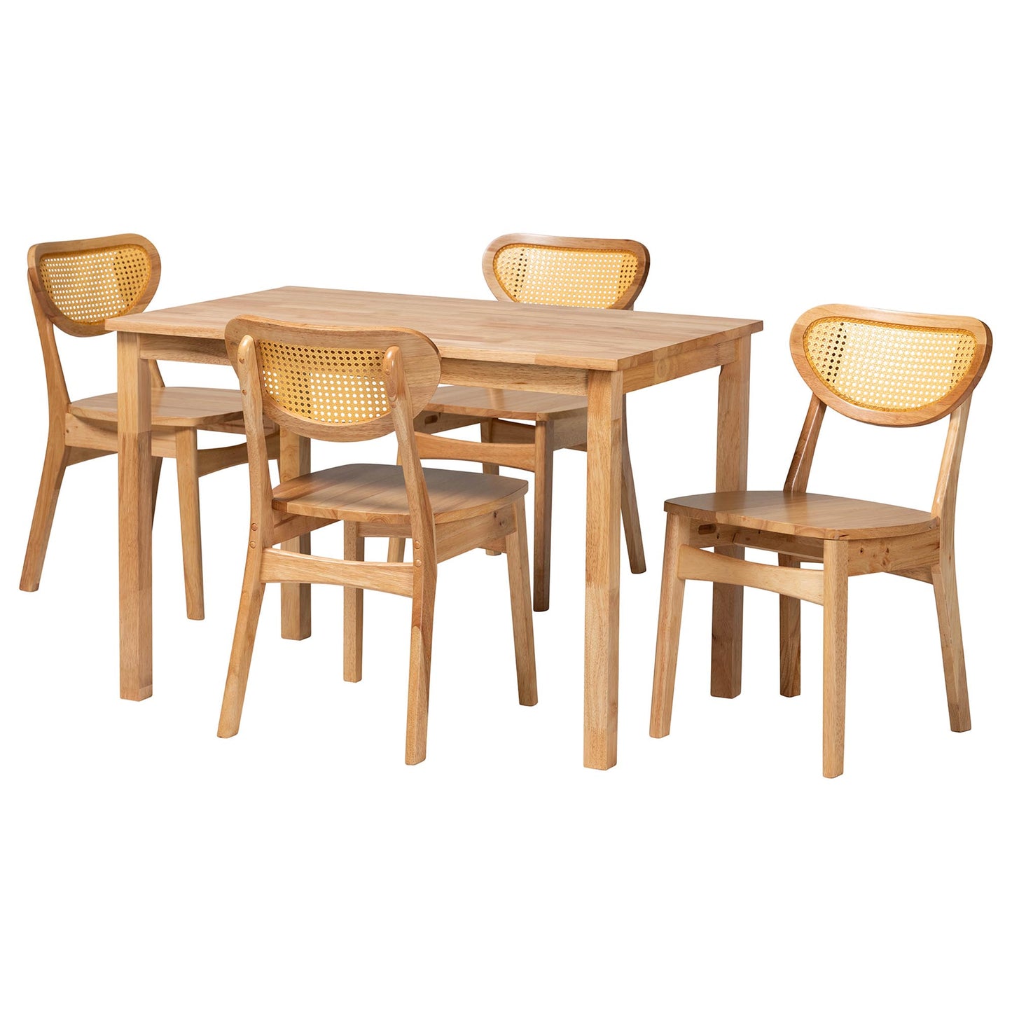 Baxton Studio Haviland Mid-Century Modern Oak Brown Finished Wood and Rattan 5-Piece Dining Set | Dining Sets | Modishstore - 4