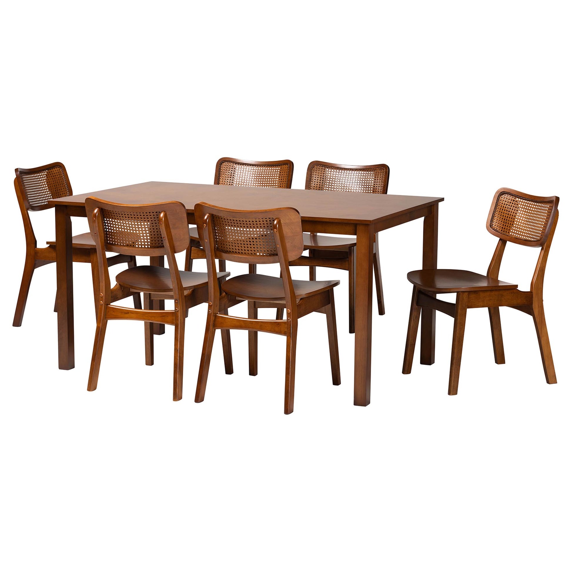 Baxton Studio Estera Mid-Century Modern Dark Brown Finished Wood and Rattan 7-Piece Dining Set | Dining Sets | Modishstore - 14