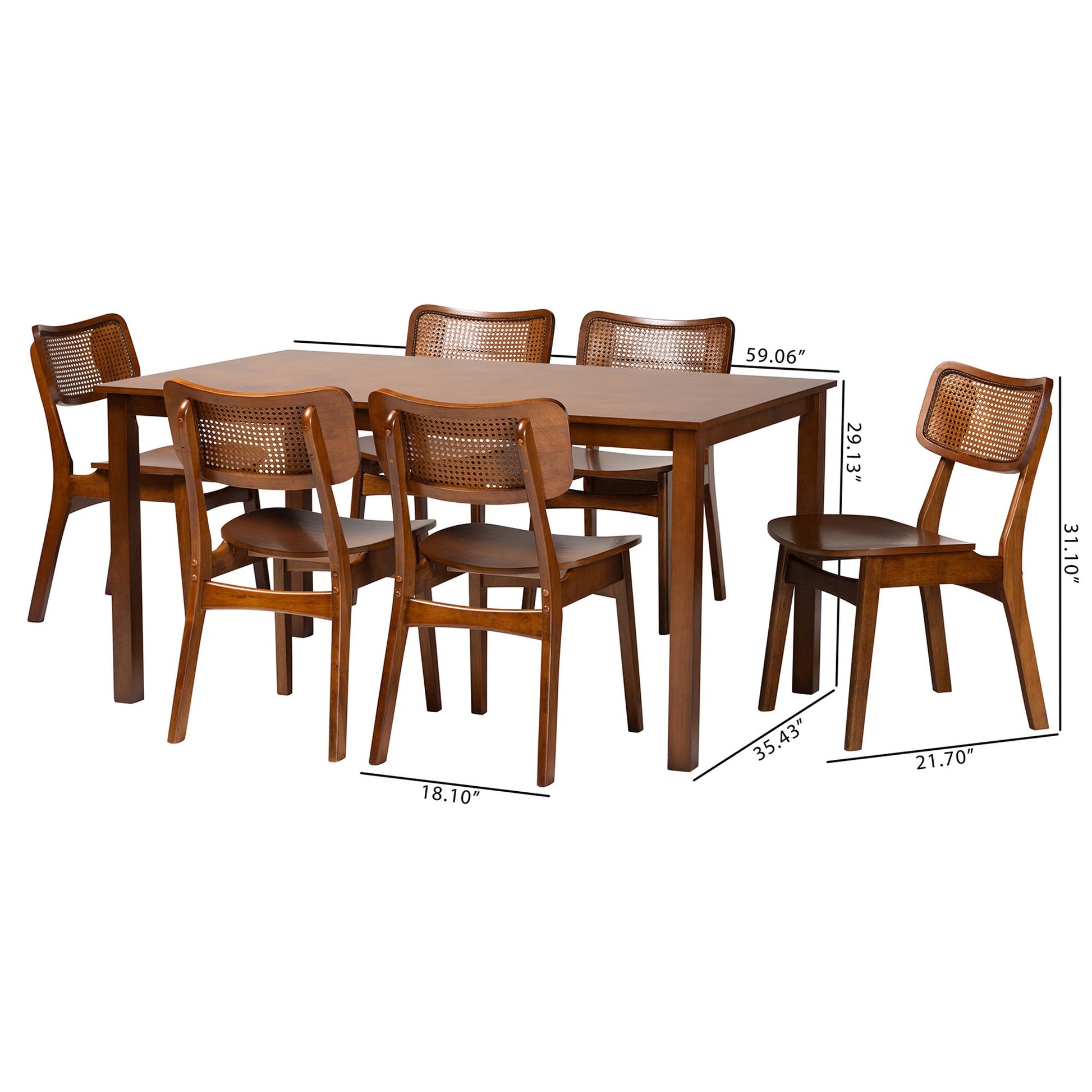 Baxton Studio Estera Mid-Century Modern Dark Brown Finished Wood and Rattan 7-Piece Dining Set | Dining Sets | Modishstore - 13