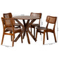 Baxton Studio Linnet Mid-Century Modern Walnut Brown Finished Wood and Rattan 5-Piece Dining Set | Dining Sets | Modishstore - 3