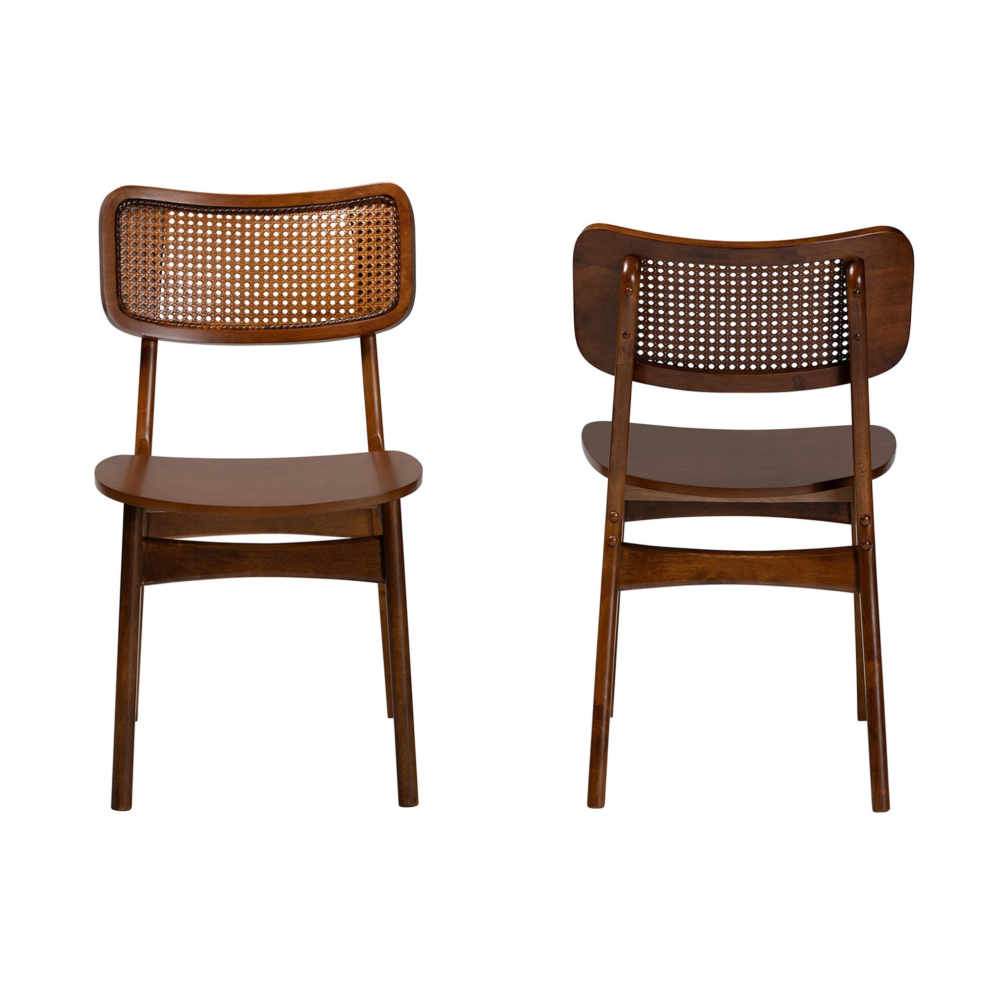 Baxton Studio Tafari Mid-Century Modern Walnut Brown Finished Wood and Rattan 2-Piece Dining Chair Set | Dining Chairs | Modishstore - 5