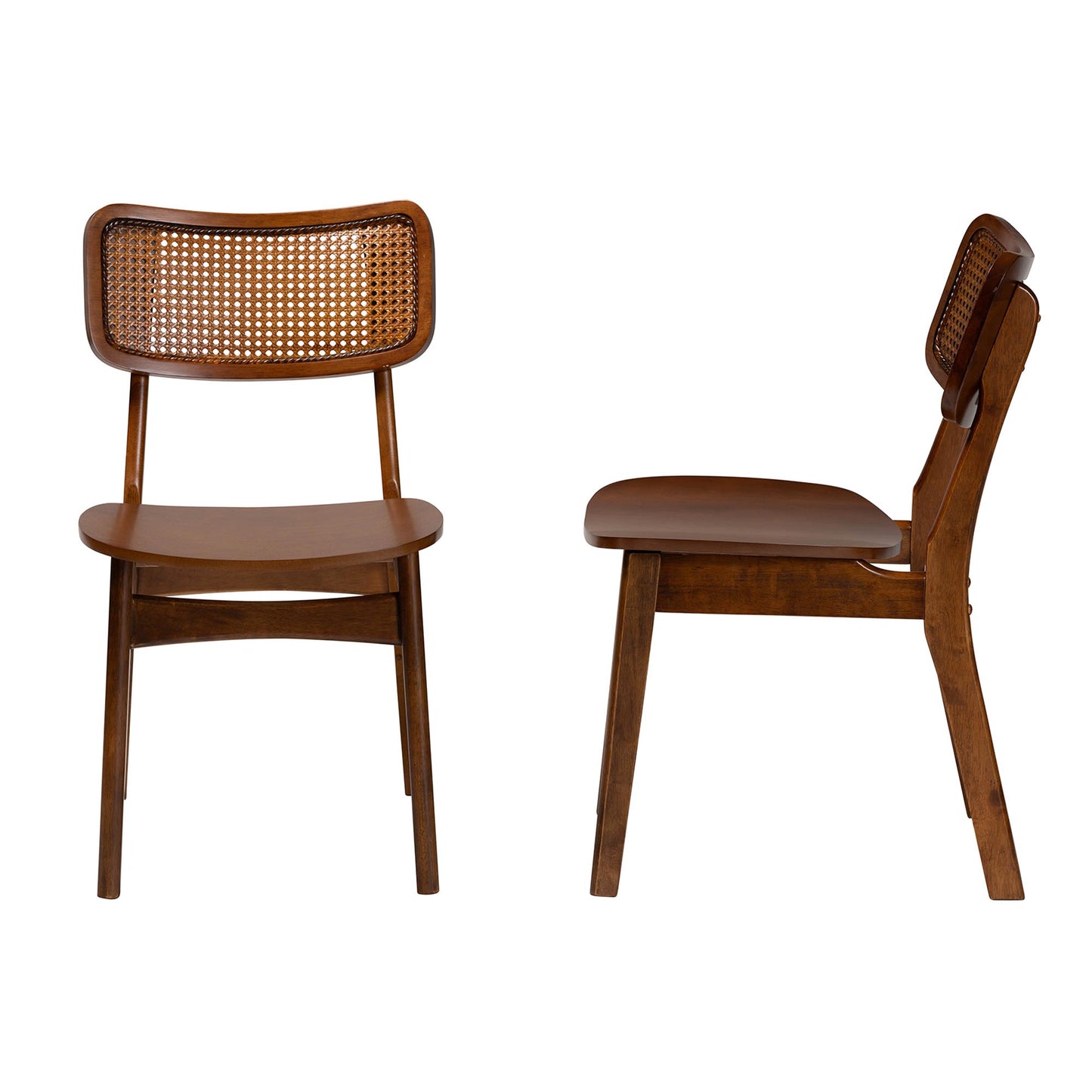 Baxton Studio Tafari Mid-Century Modern Walnut Brown Finished Wood and Rattan 2-Piece Dining Chair Set | Dining Chairs | Modishstore - 6