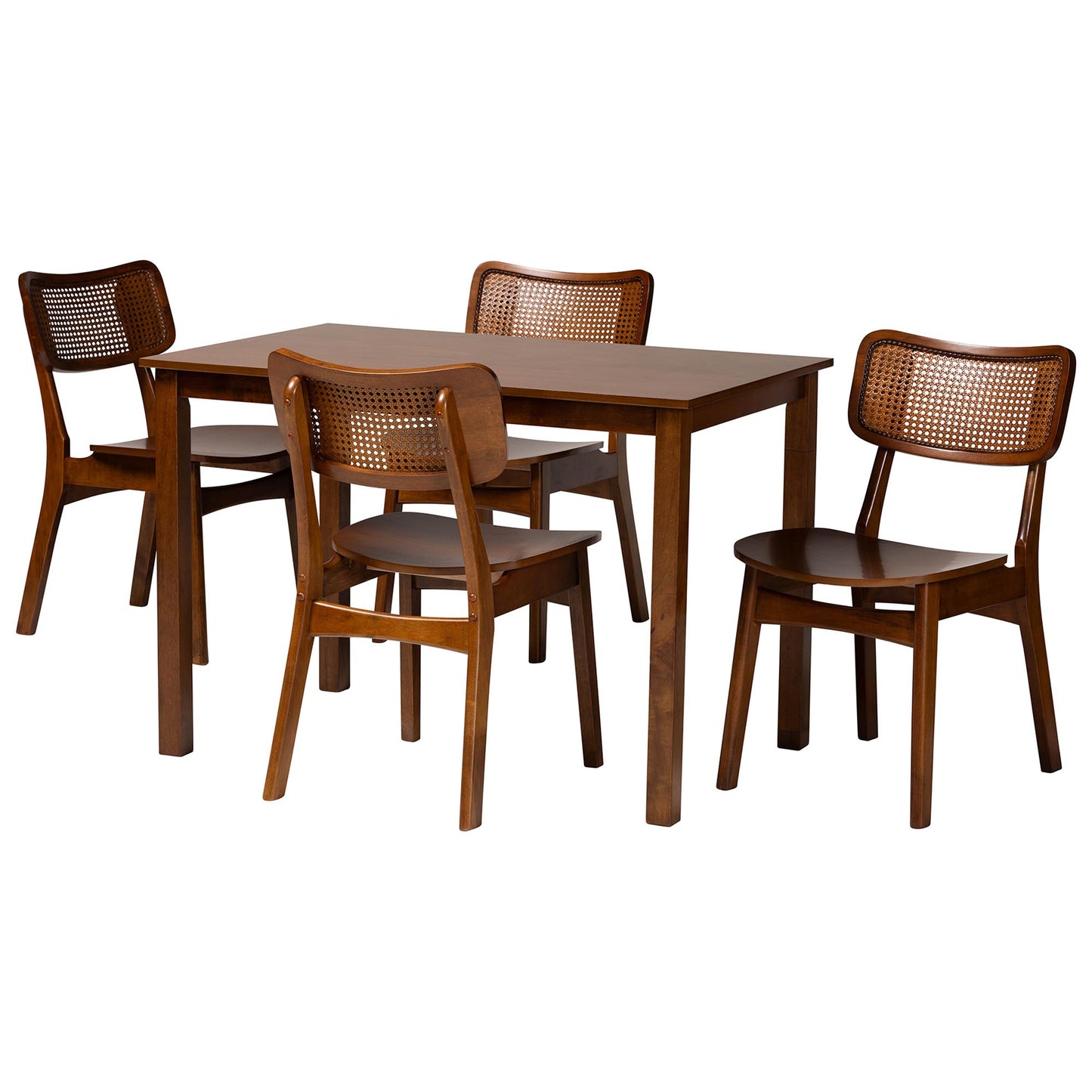 Baxton Studio Estera Mid-Century Modern Dark Brown Finished Wood and Rattan 5-Piece Dining Set | Dining Sets | Modishstore - 14