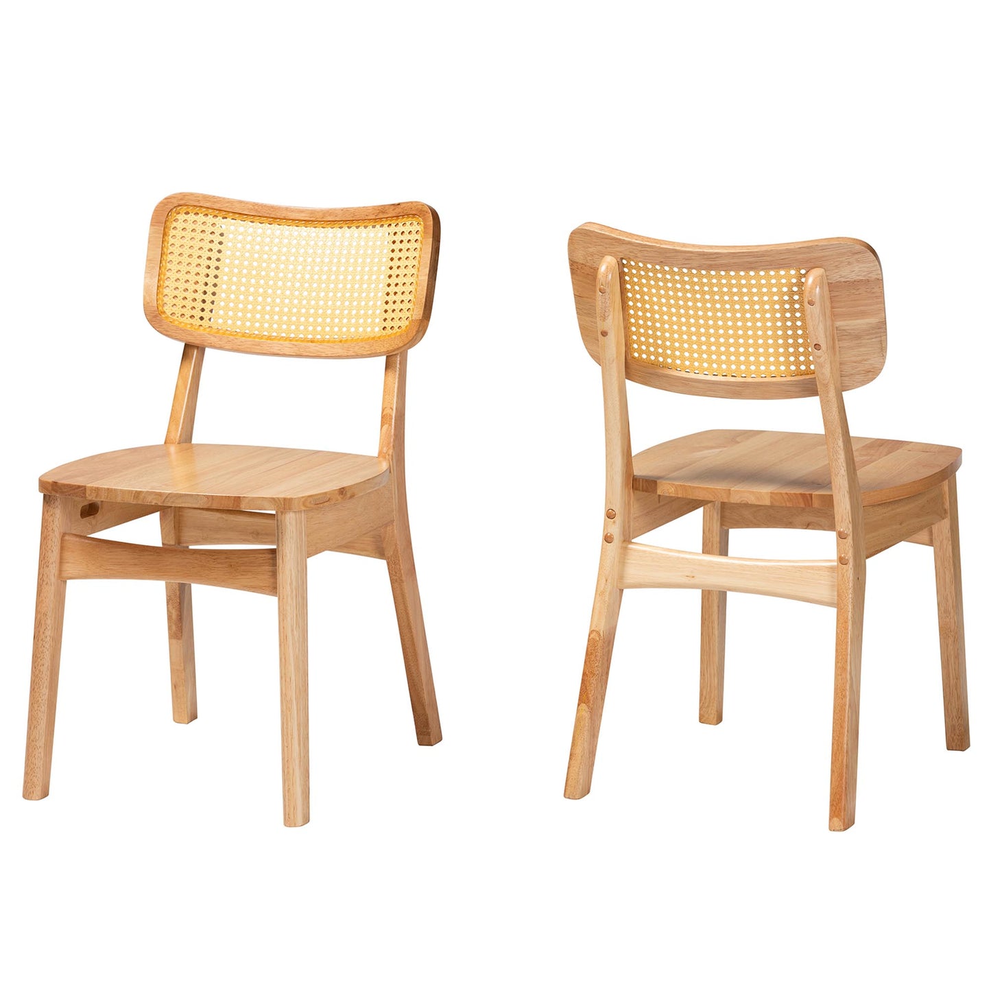 Baxton Studio Tadeo Mid-Century Modern Oak Brown Finished Wood and Rattan 2-Piece Dining Chair Set | Dining Chairs | Modishstore - 2