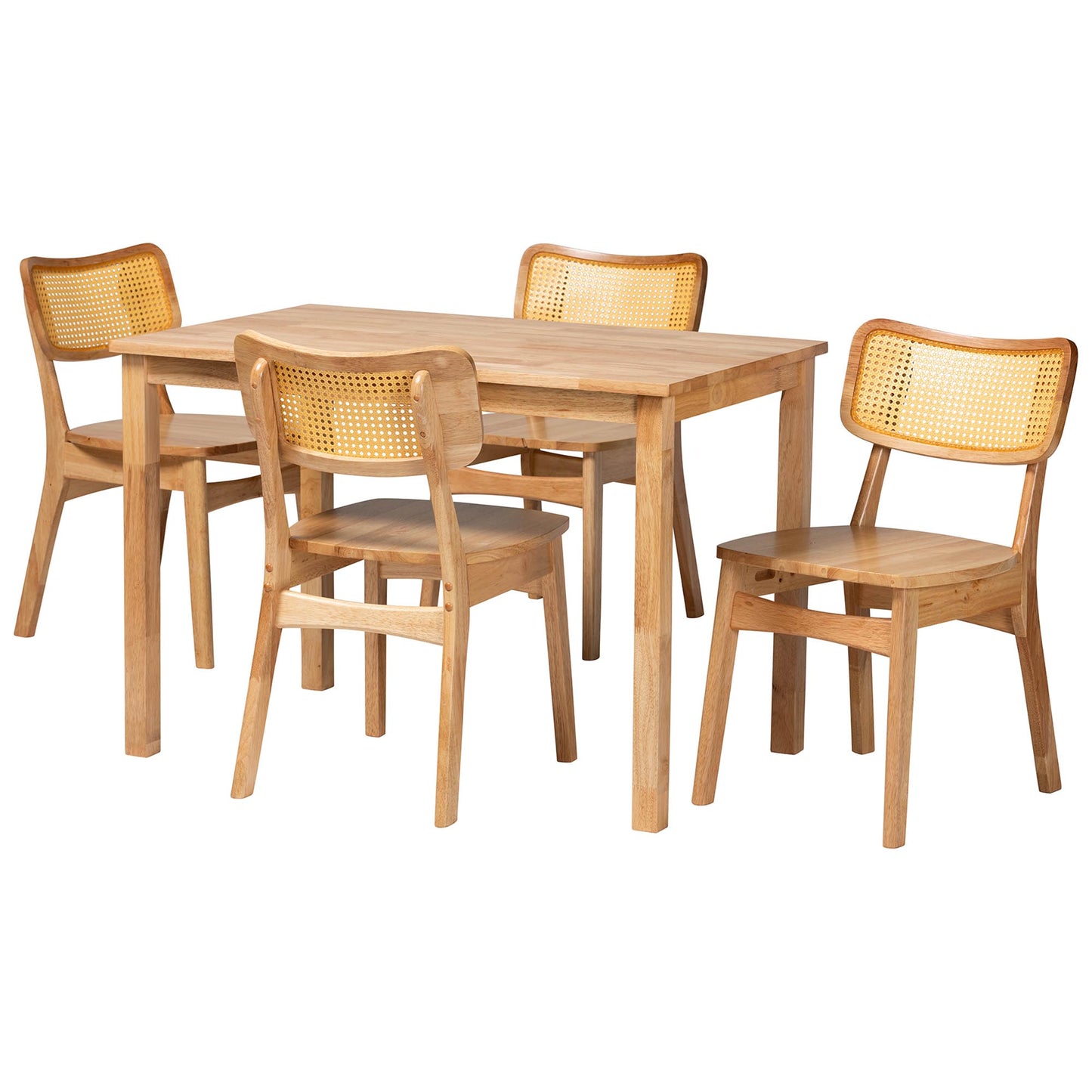 Baxton Studio Dulcet Mid-Century Modern Oak Brown Finished Wood and Rattan 5-Piece Dining Set | Dining Sets | Modishstore - 4