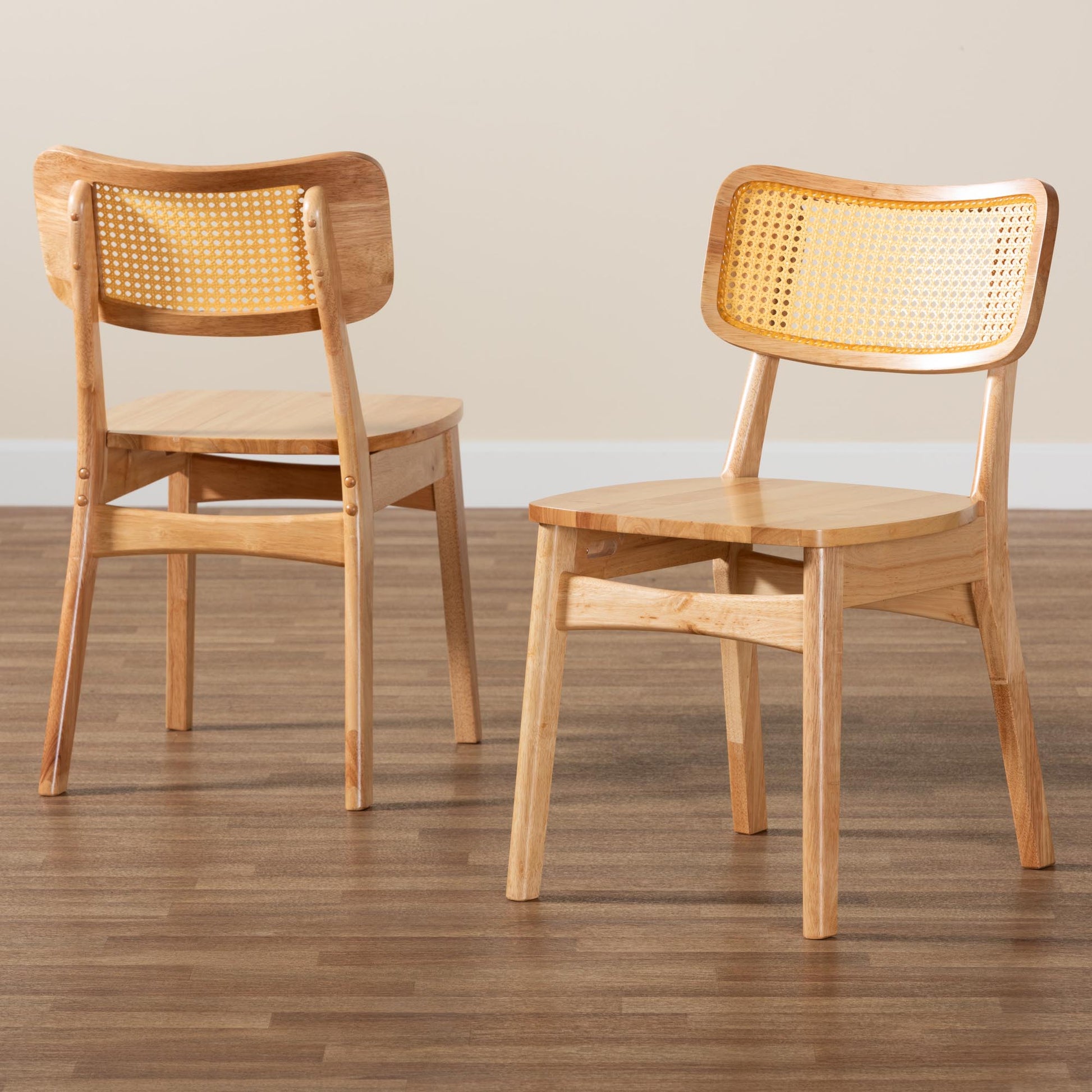 Baxton Studio Tadeo Mid-Century Modern Oak Brown Finished Wood and Rattan 2-Piece Dining Chair Set | Dining Chairs | Modishstore - 9