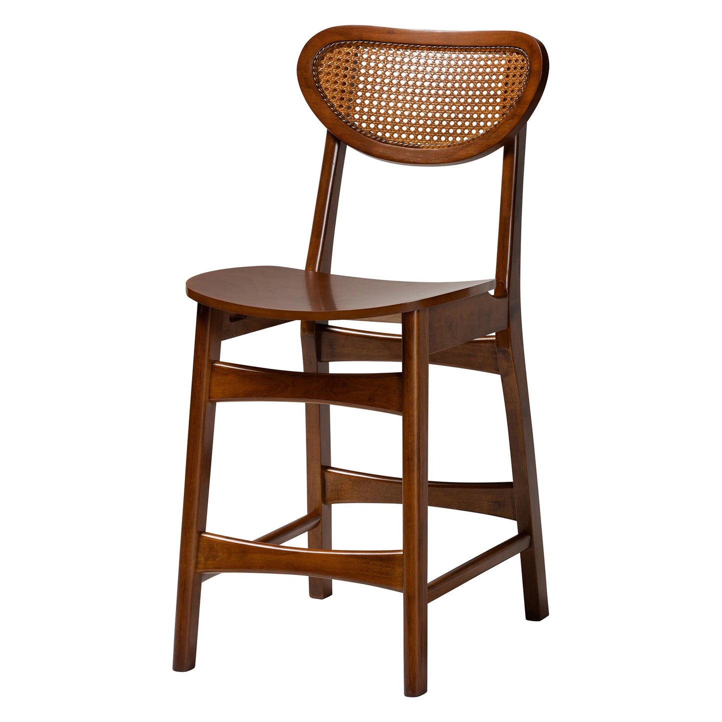 Baxton Studio Hesper Mid-Century Modern Walnut Brown Finished Wood and Rattan 5-Piece Pub Set | Bar Stools & Table | Modishstore - 5