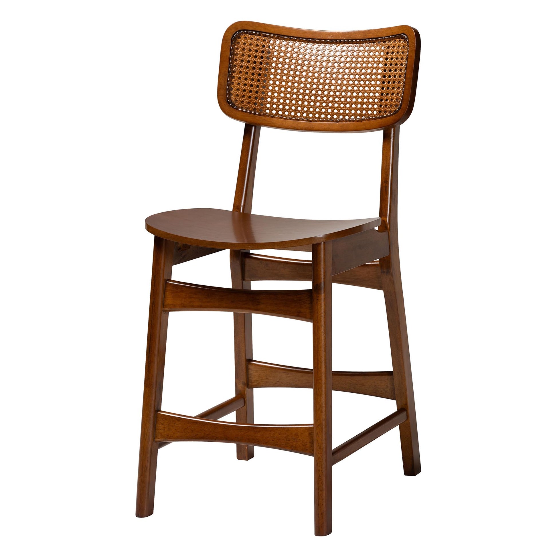 Baxton Studio Tafari Mid-Century Modern Walnut Brown Finished Wood and Rattan Pub Set | Bar Stools & Table | Modishstore - 5