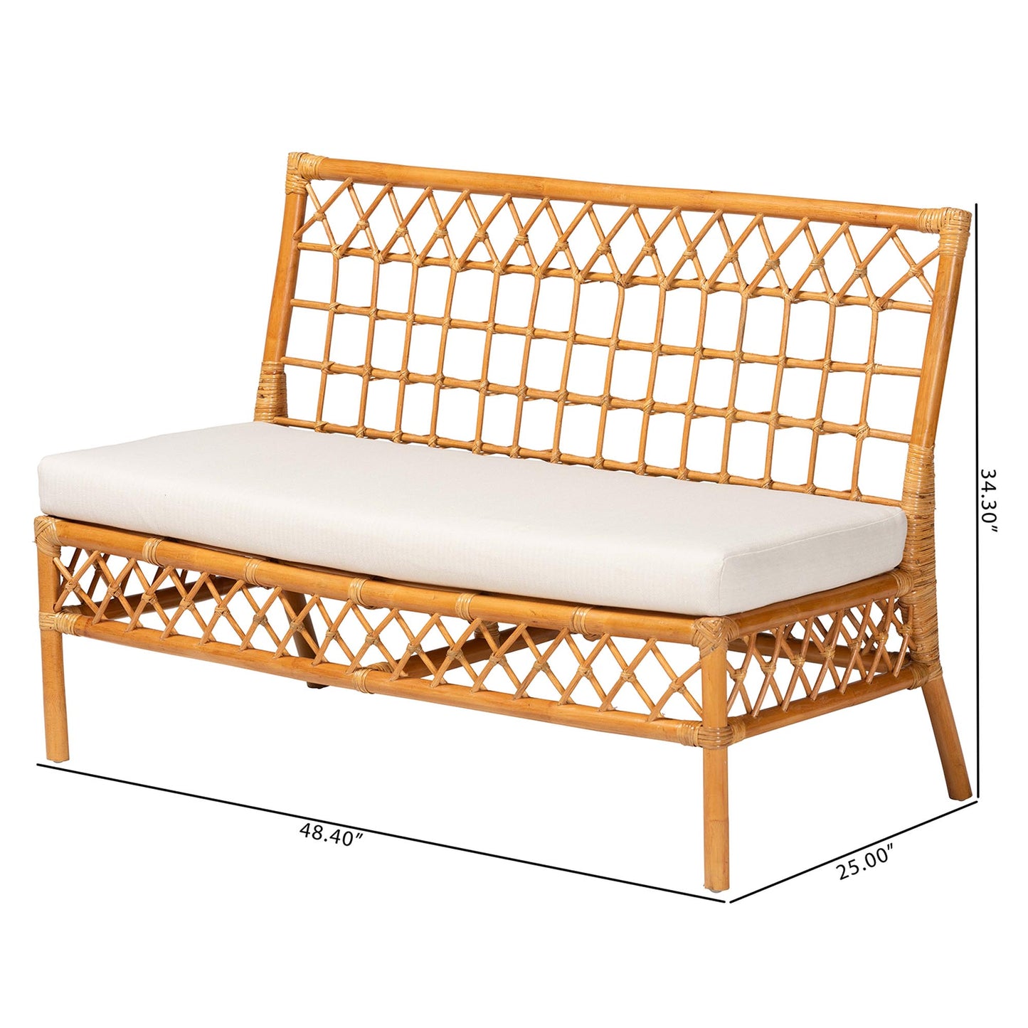 Baxton Studio bali & pari Capella Modern Bohemian Honey Rattan Dining Bench | Benches | Modishstore - 10