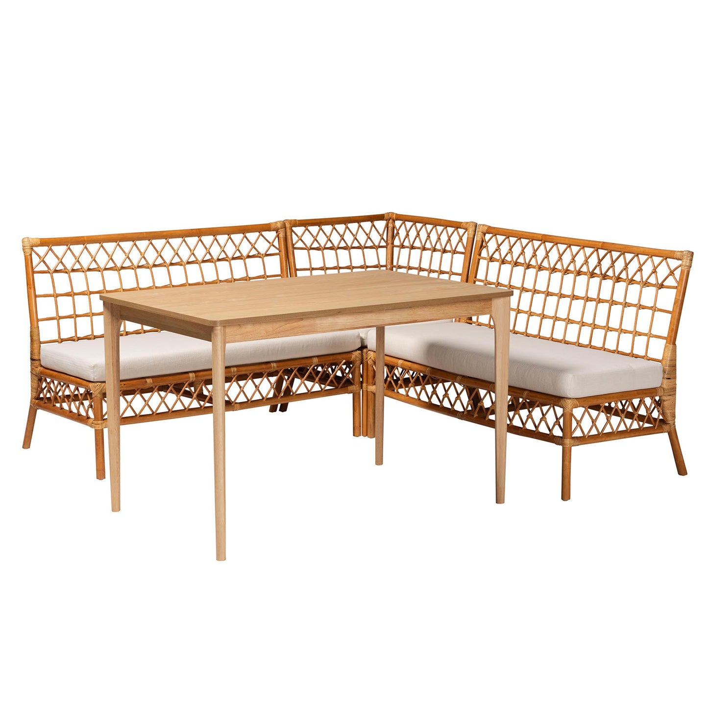 Baxton Studio bali & pari Adora Modern Bohemian Honey Rattan 4-Piece Dining Nook Set | Dining Sets | Modishstore - 2