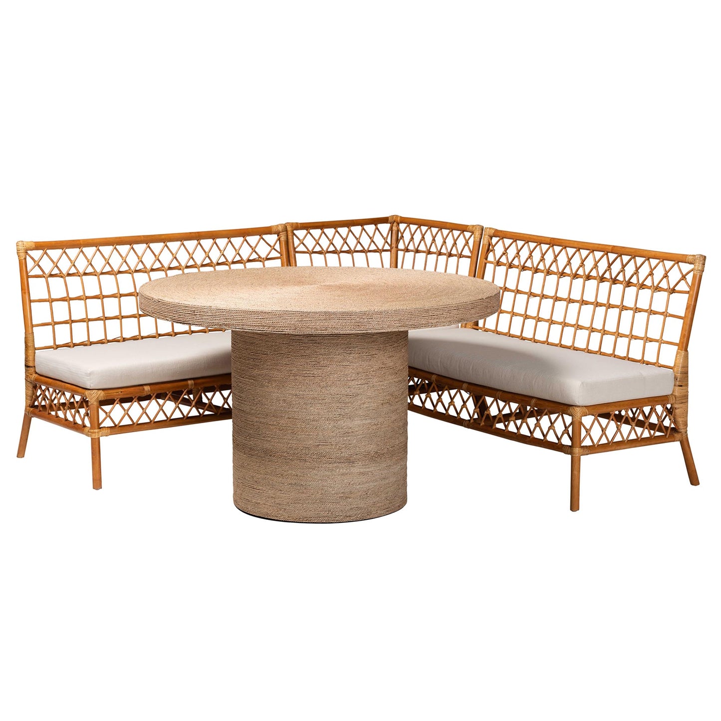 Baxton Studio bali & pari Adalina Modern Bohemian Honey Rattan 4-Piece Dining Nook Set | Dining Sets | Modishstore - 2