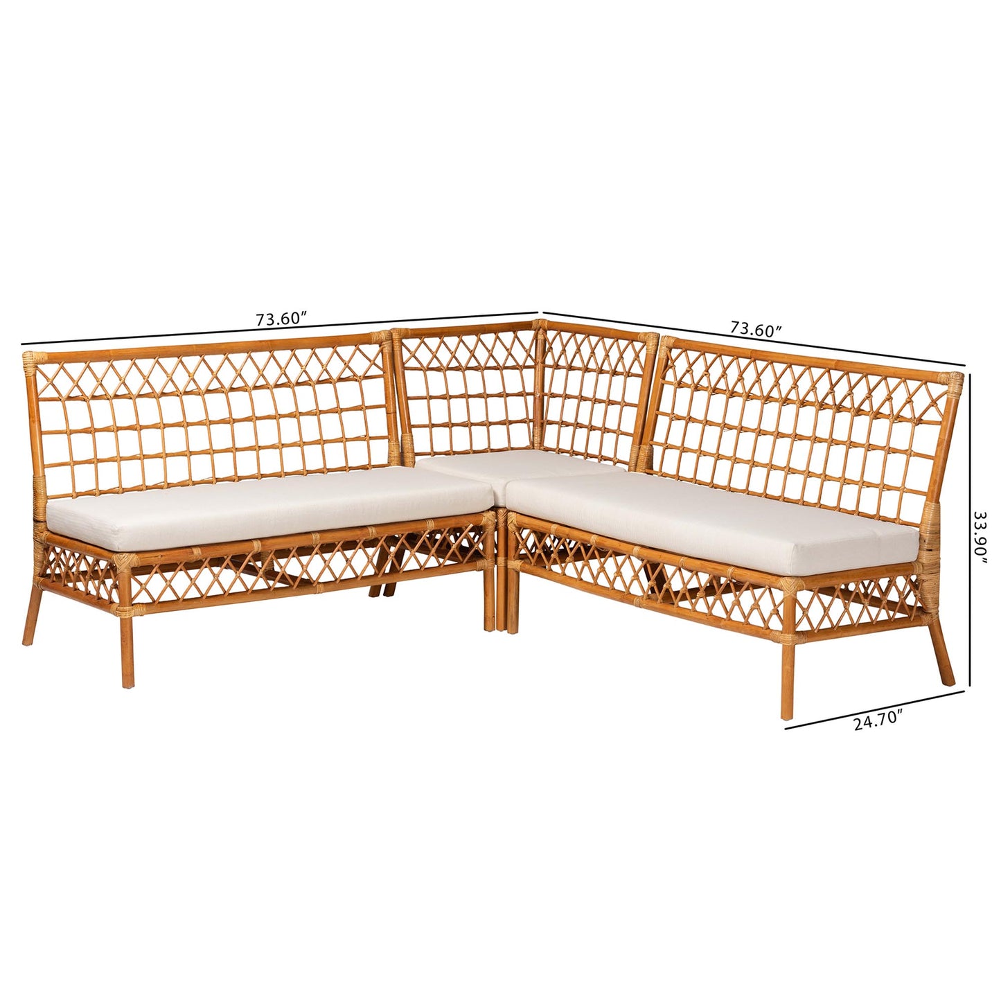 Baxton Studio bali & pari Capella Modern Bohemian Honey Rattan 3-Piece Dining Nook Banquette Set | Dining Sets | Modishstore - 8