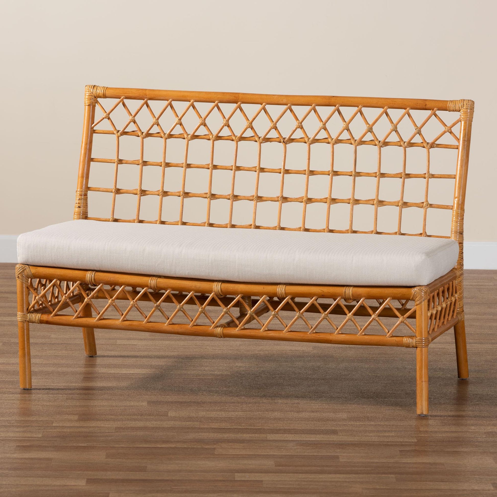 Baxton Studio bali & pari Capella Modern Bohemian Honey Rattan Dining Bench | Benches | Modishstore - 9