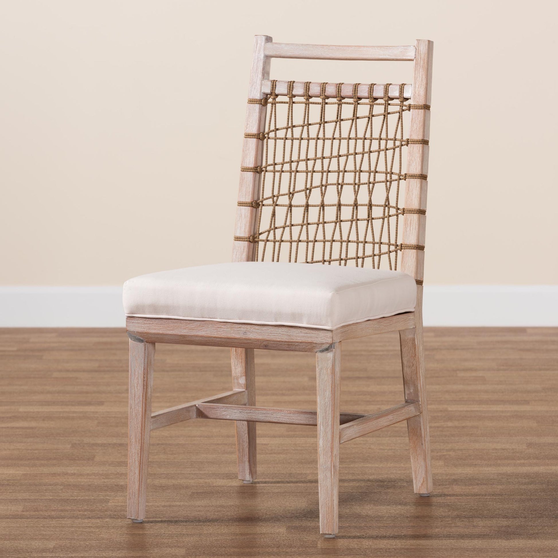 Baxton Studio bali & pari Ulric Modern Bohemian White Washed Mahogany Wood Dining Chair | Dining Chairs | Modishstore - 9