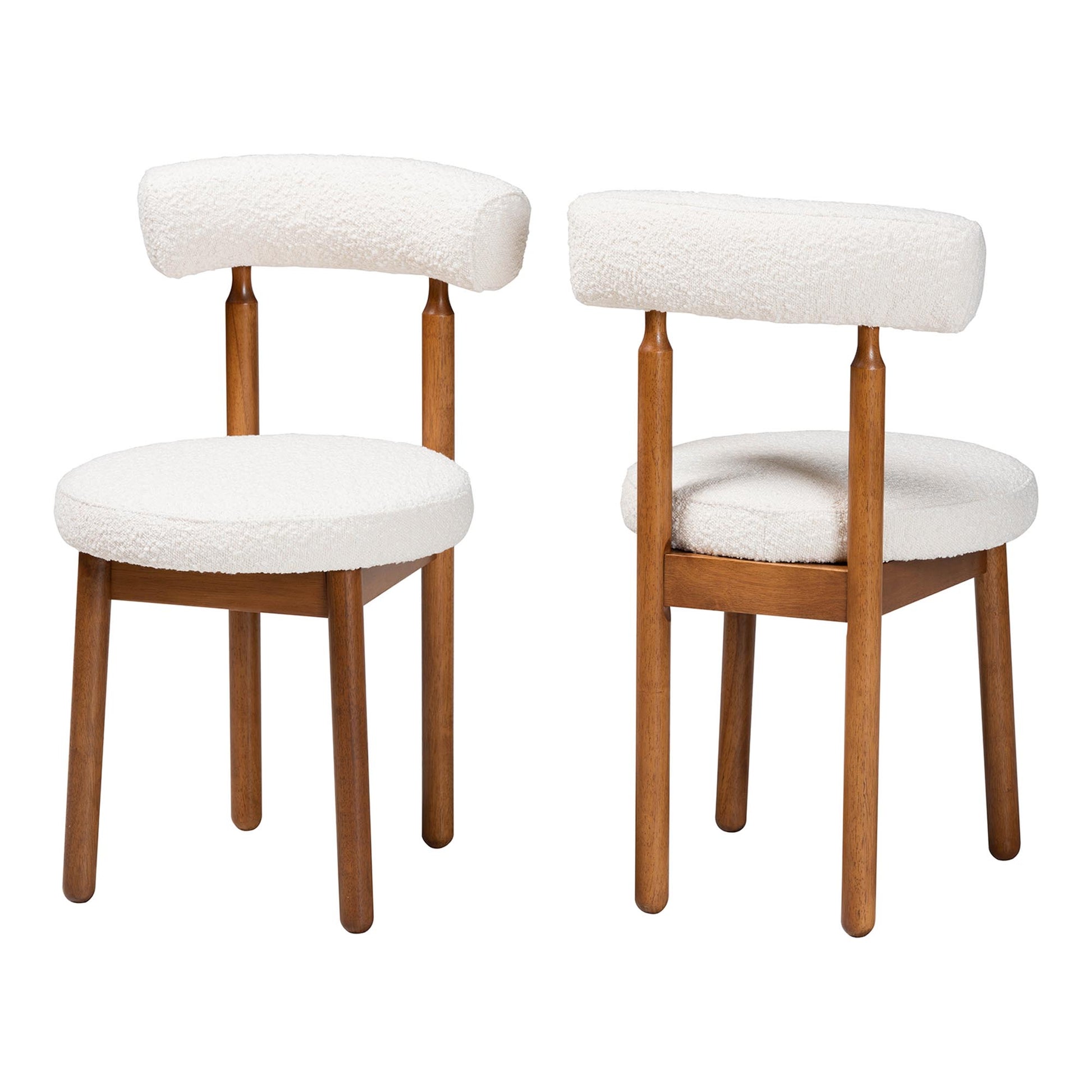 Baxton Studio Edric Modern Japandi Cream Boucle Fabric and Walnut Brown Finished Wood 2-Piece Dining Chair Set | Dining Chairs | Modishstore - 4