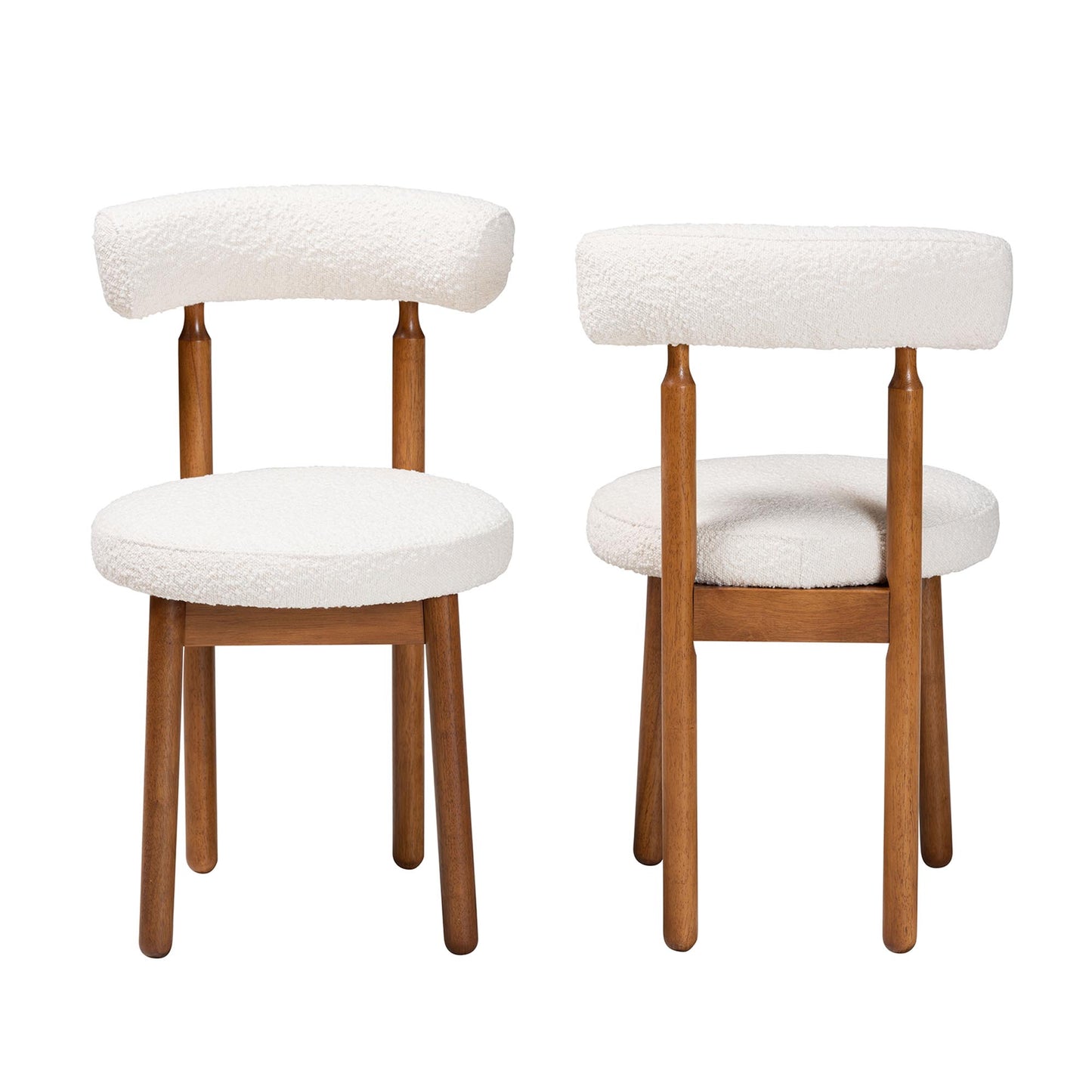 Baxton Studio Edric Modern Japandi Cream Boucle Fabric and Walnut Brown Finished Wood 2-Piece Dining Chair Set | Dining Chairs | Modishstore - 5