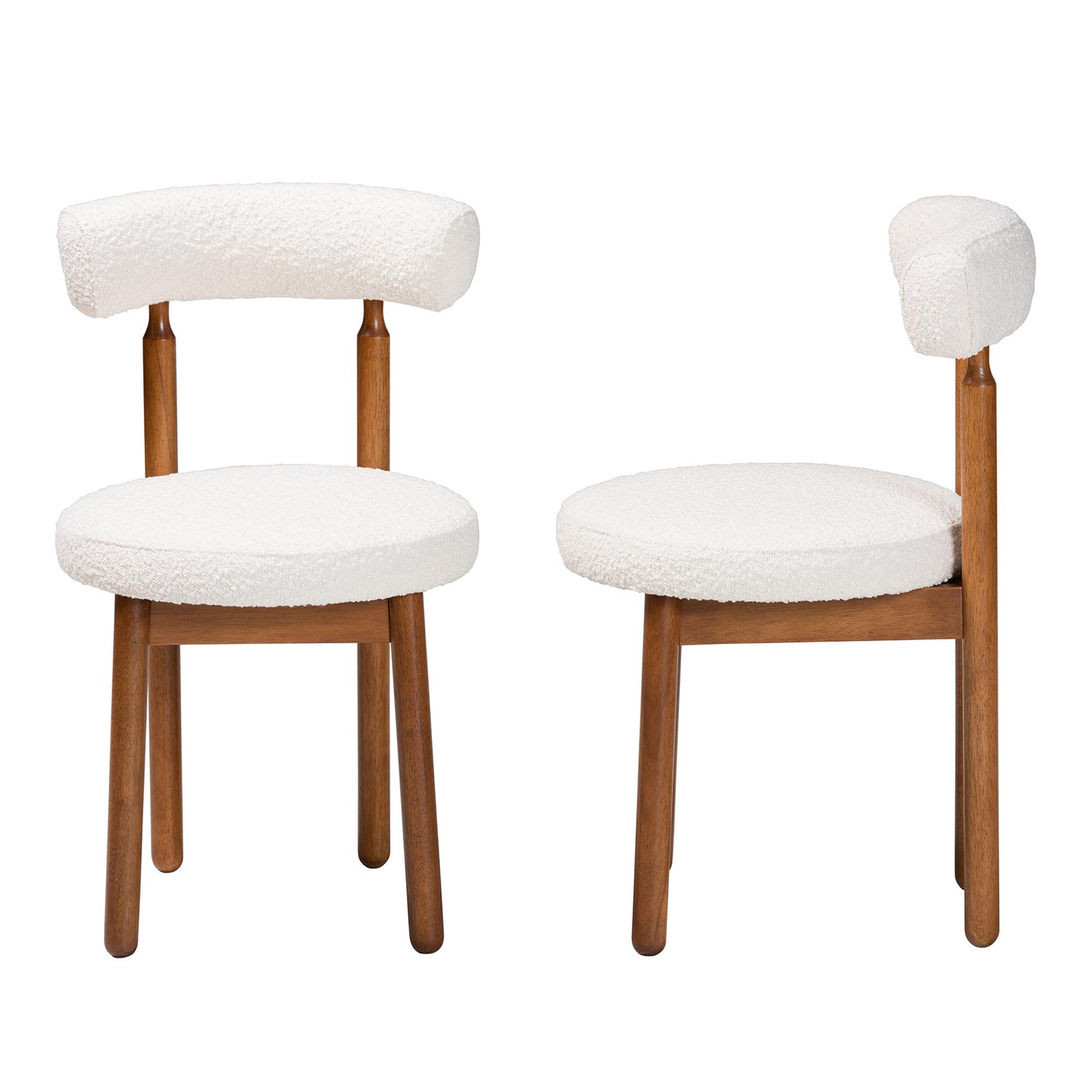 Baxton Studio Edric Modern Japandi Cream Boucle Fabric and Walnut Brown Finished Wood 2-Piece Dining Chair Set | Dining Chairs | Modishstore - 6