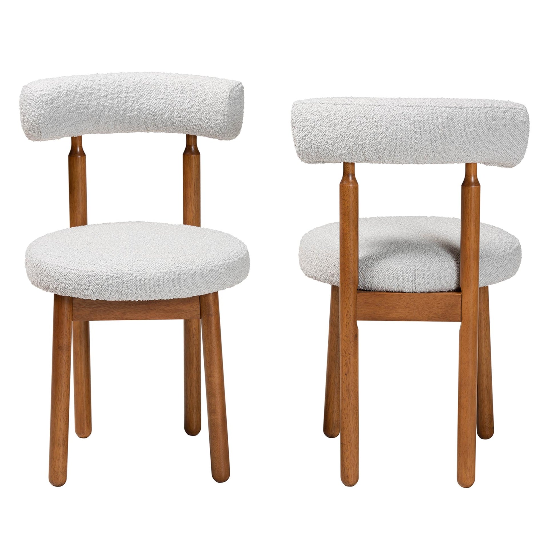 Baxton Studio Edric Modern Japandi Light Grey Boucle Fabric and Walnut Brown Finished Wood 2-Piece Dining Chair Set | Dining Chairs | Modishstore - 5