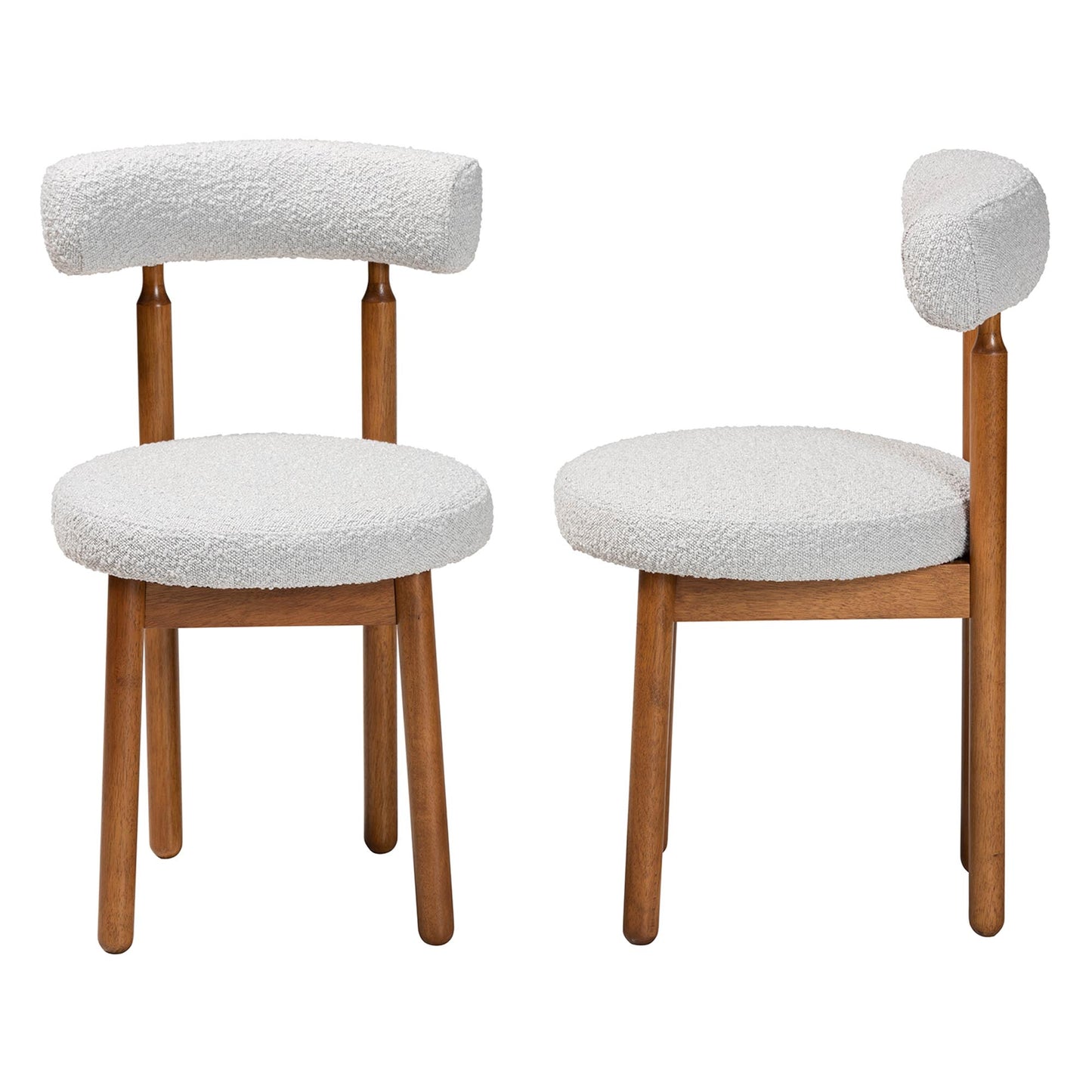 Baxton Studio Edric Modern Japandi Light Grey Boucle Fabric and Walnut Brown Finished Wood 2-Piece Dining Chair Set | Dining Chairs | Modishstore - 6