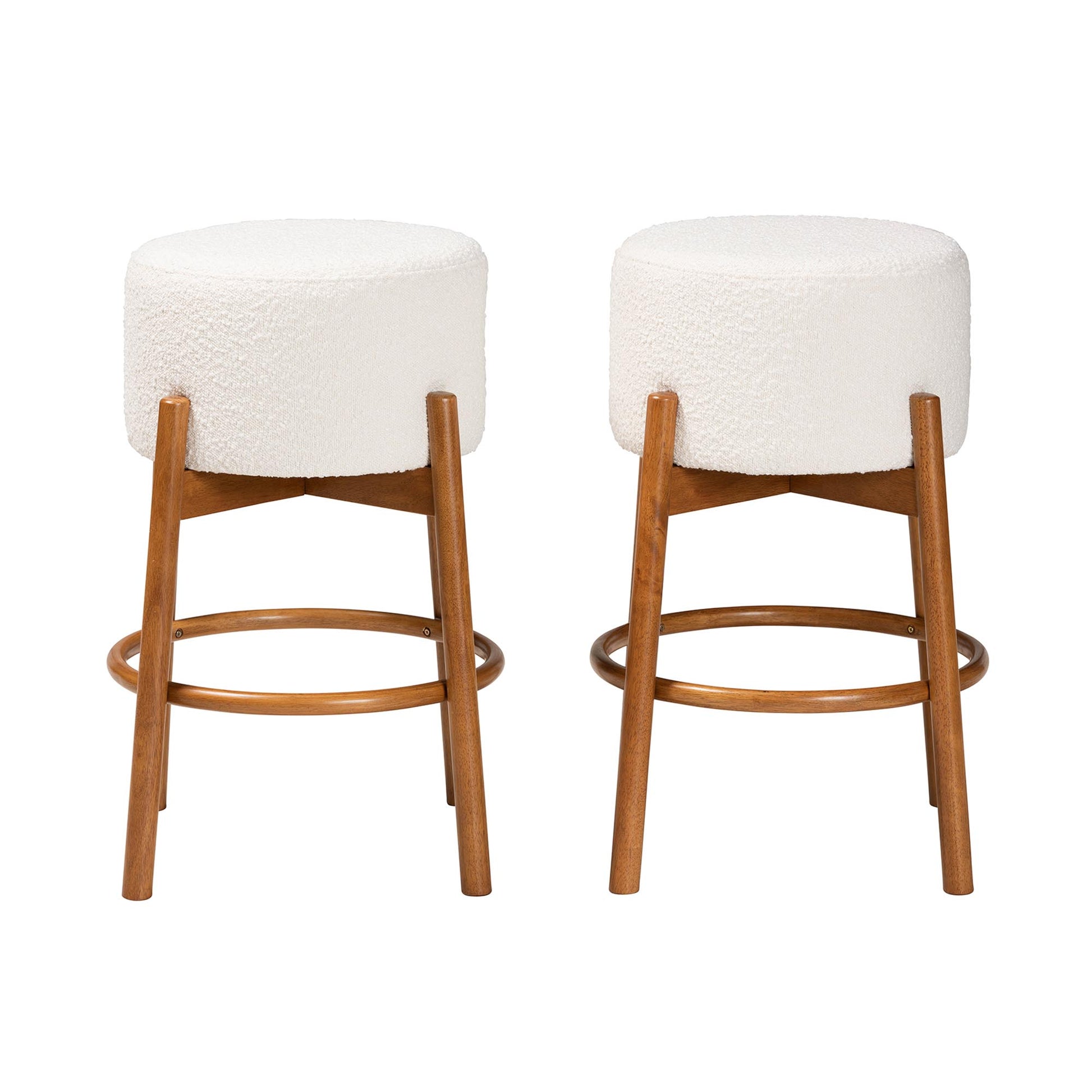 Baxton Studio Olwen Modern Japandi Cream Boucle Fabric and Walnut Brown Finished Wood 2-Piece Bar Stool Set | Bar Stools | Modishstore - 3