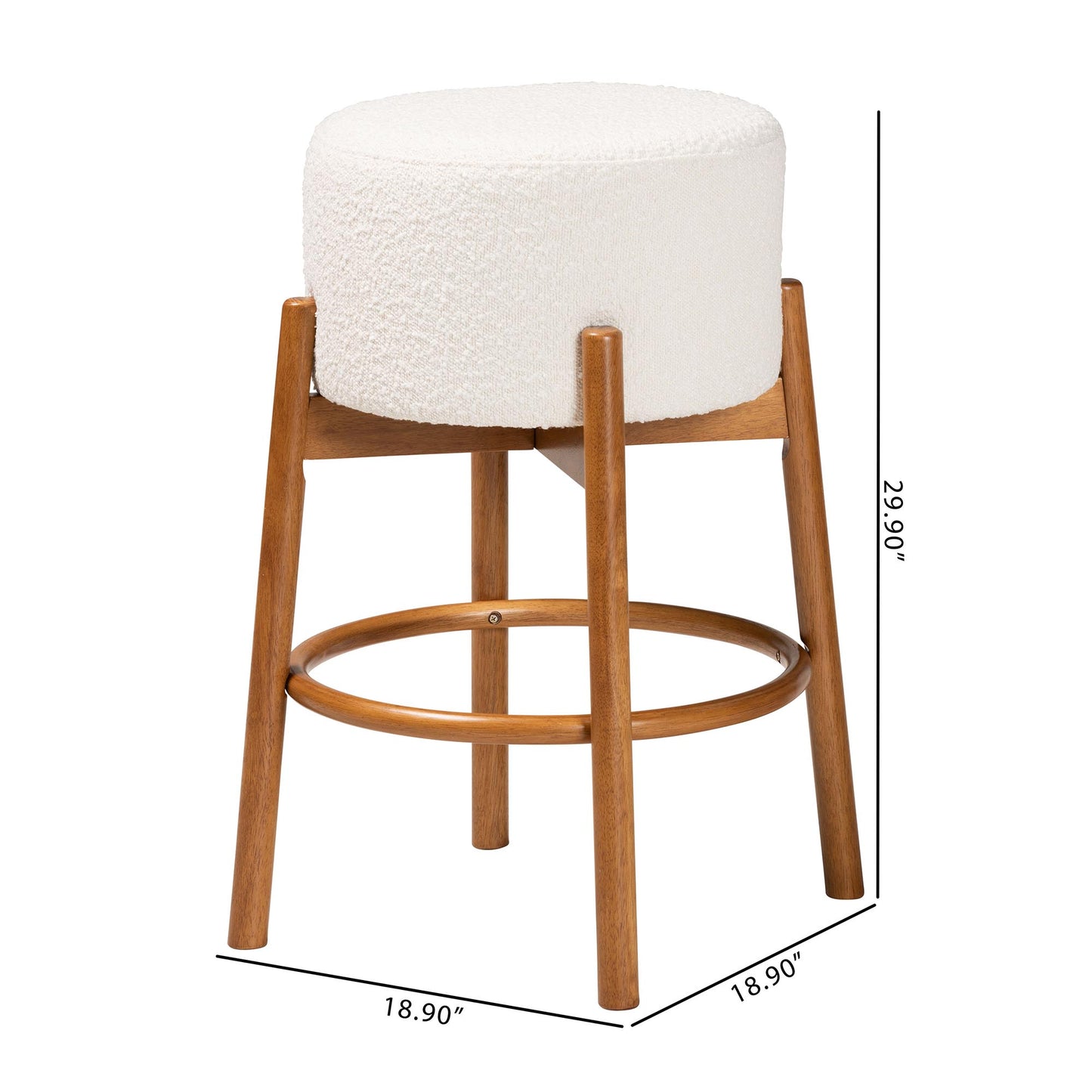 Baxton Studio Olwen Modern Japandi Cream Boucle Fabric and Walnut Brown Finished Wood 2-Piece Bar Stool Set | Bar Stools | Modishstore - 7