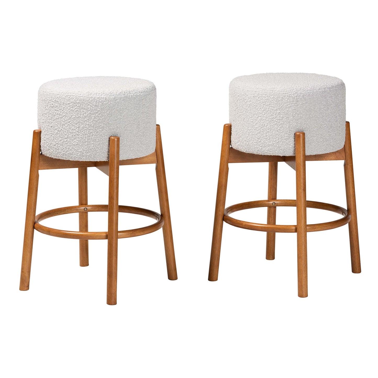 Baxton Studio Olwen Modern Japandi Light Grey Boucle Fabric and Walnut Brown Finished Wood 2-Piece Bar Stool Set | Bar Stools | Modishstore - 2