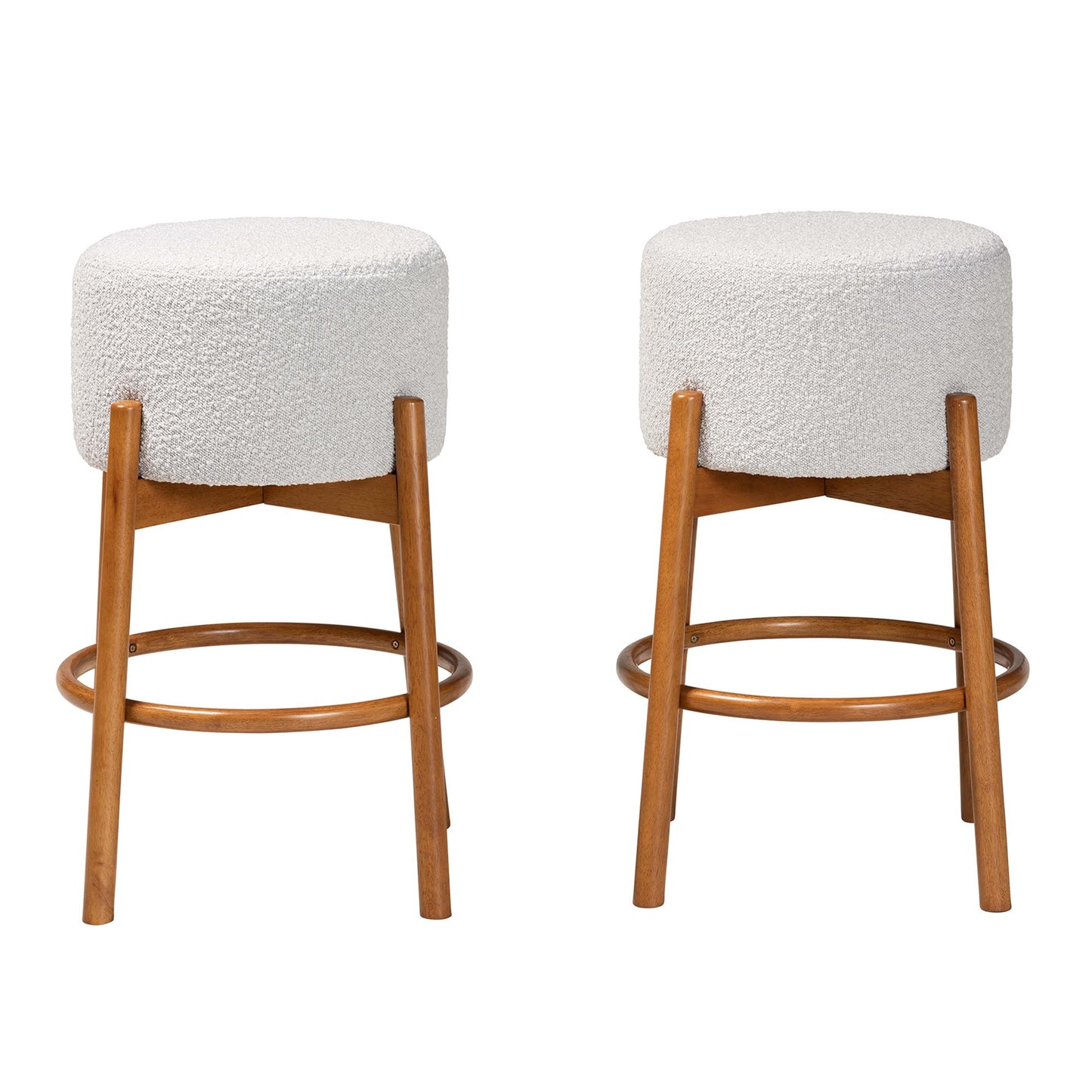 Baxton Studio Olwen Modern Japandi Light Grey Boucle Fabric and Walnut Brown Finished Wood 2-Piece Bar Stool Set | Bar Stools | Modishstore - 3