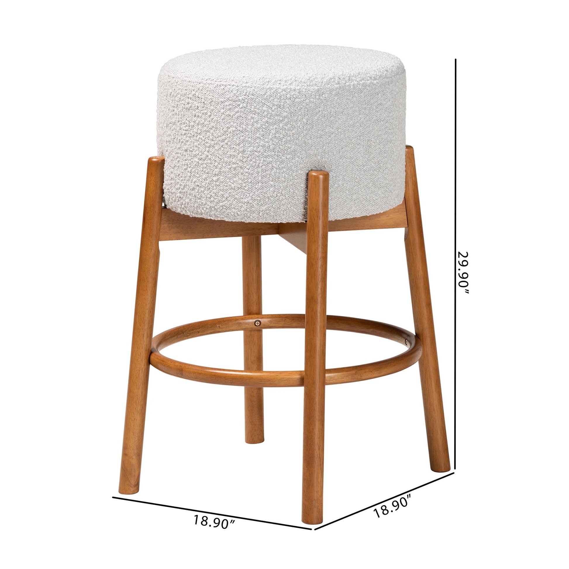 Baxton Studio Olwen Modern Japandi Light Grey Boucle Fabric and Walnut Brown Finished Wood 2-Piece Bar Stool Set | Bar Stools | Modishstore - 7