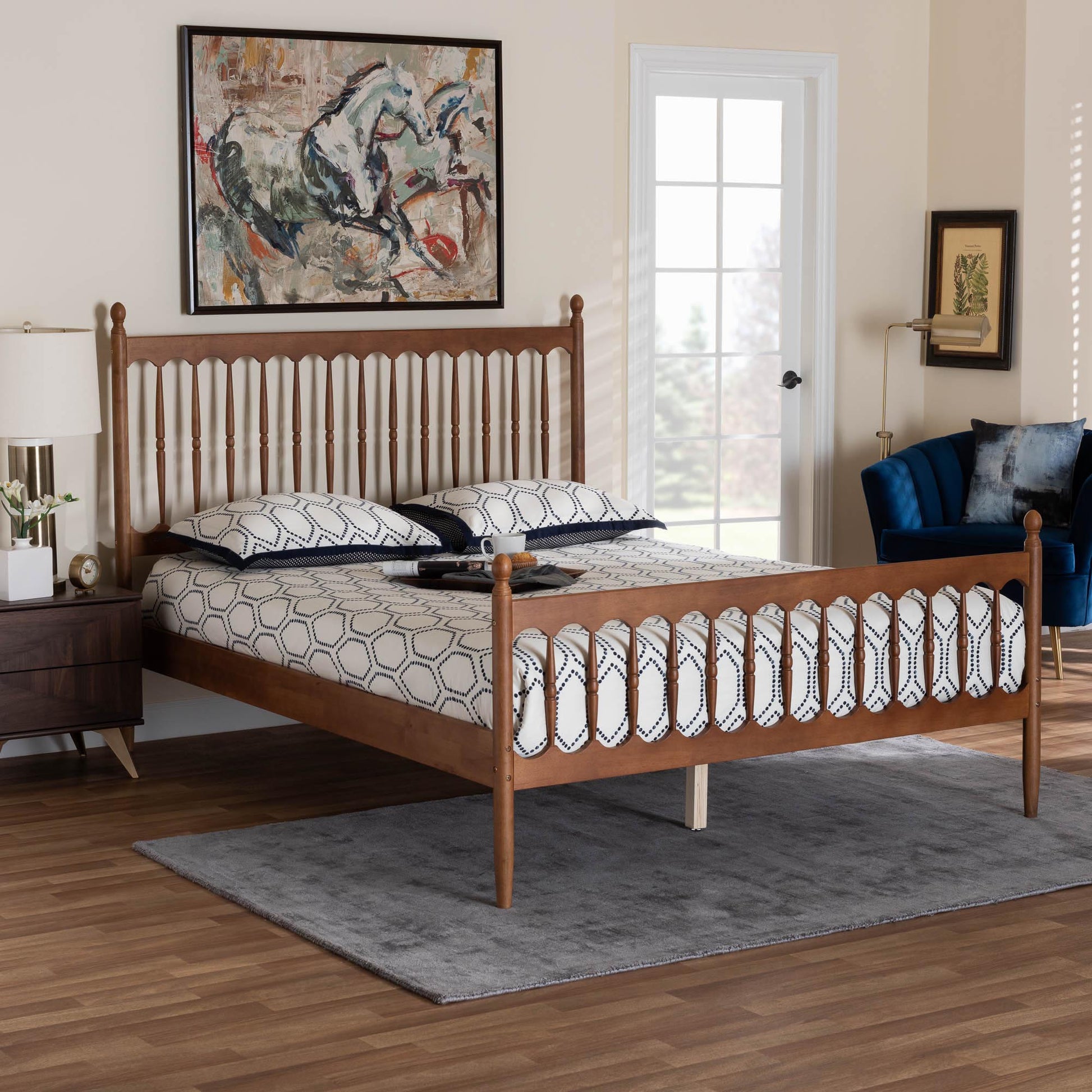 Baxton Studio Deance Retro-Modern Walnut Brown Finished Wood Queen Size Platform Bed | Beds | Modishstore