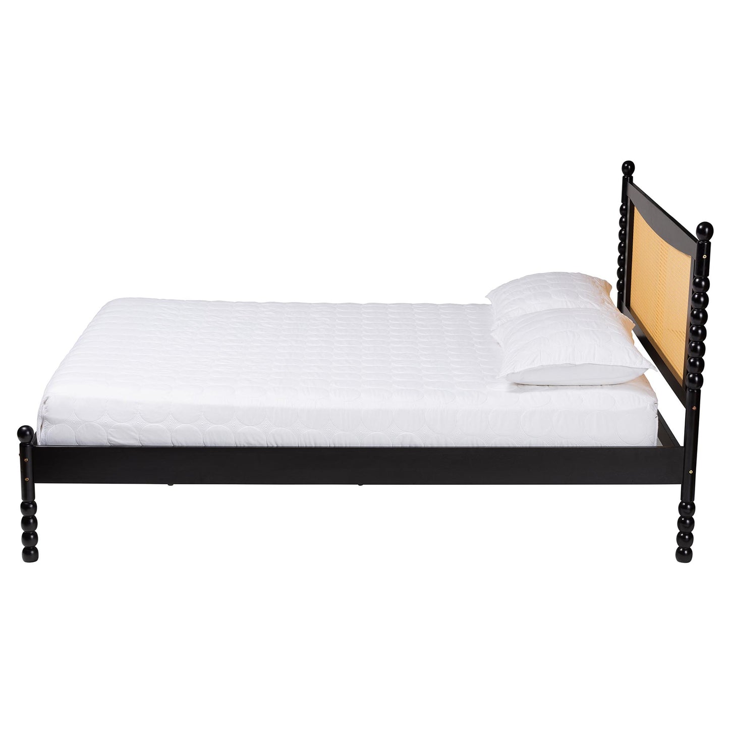 Baxton Studio Okena Mid-Century Modern Black Wood Queen Size Platform Bed with Woven Rattan | Beds | Modishstore - 3