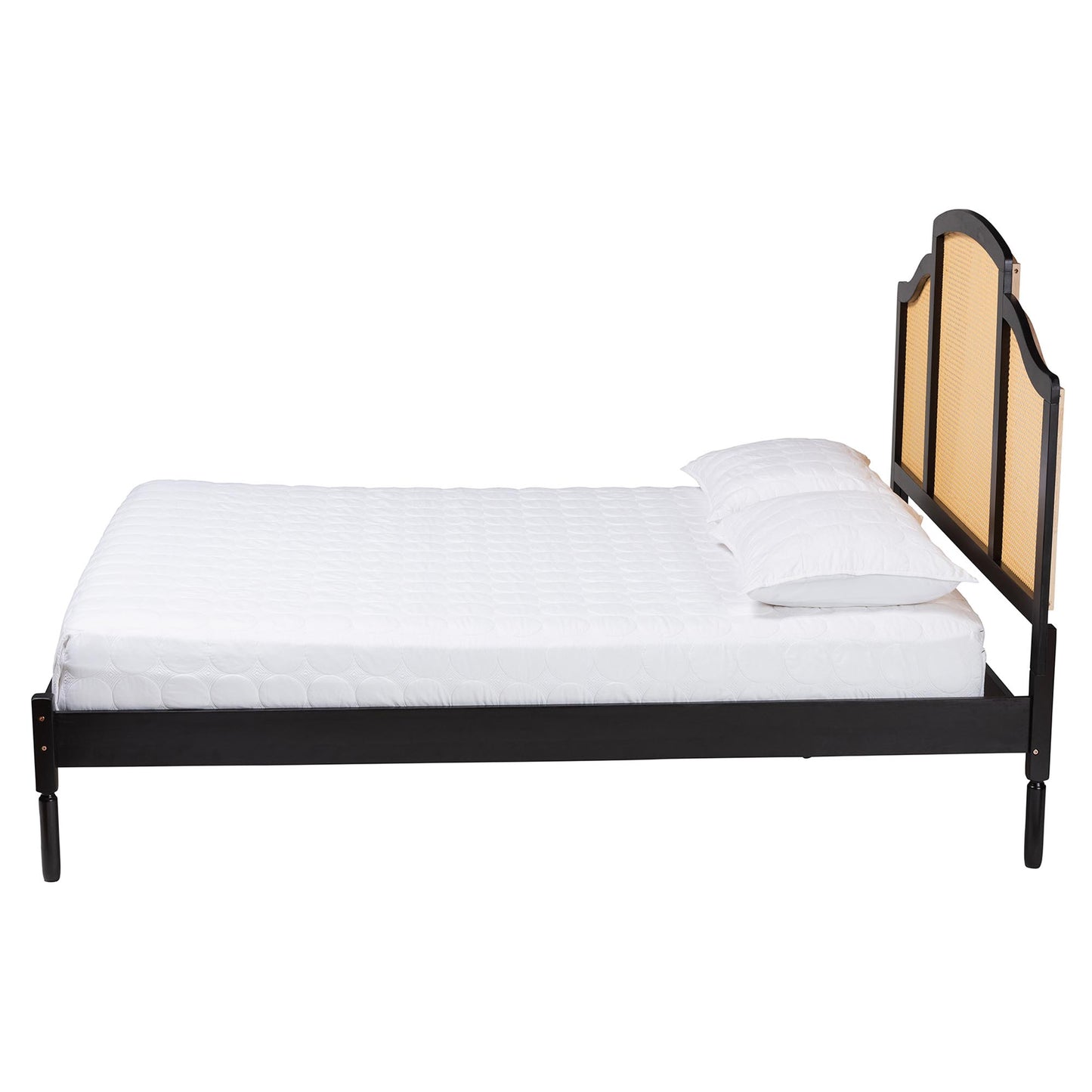 Baxton Studio Librina Classic and Traditional Black Finished Wood Queen Size Platform Bed with Woven Rattan | Beds | Modishstore - 3