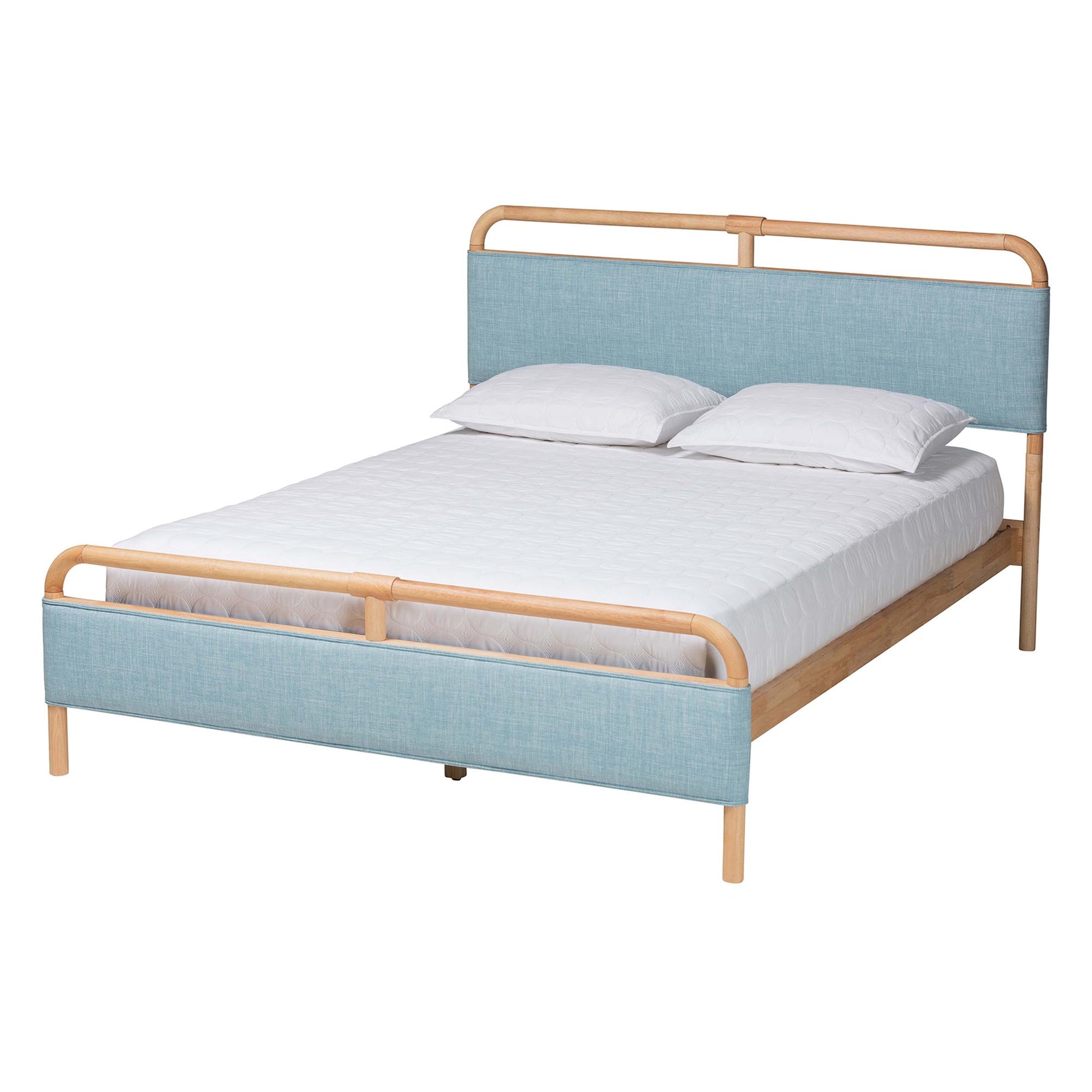 Baxton Studio Mateo Modern and Contemporary Baby Blue Fabric and Natural Wood Queen Size Platform Bed | Beds | Modishstore - 2