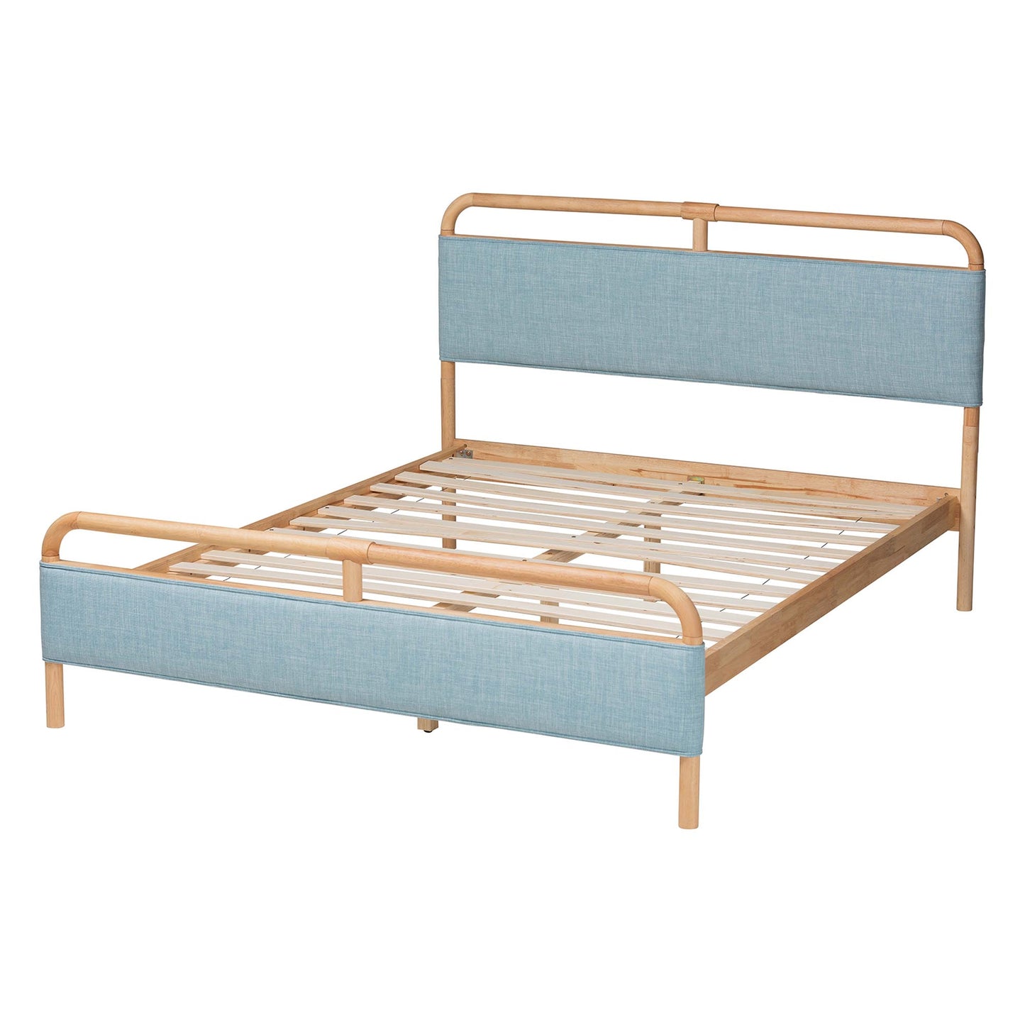 Baxton Studio Mateo Modern and Contemporary Baby Blue Fabric and Natural Wood Queen Size Platform Bed | Beds | Modishstore - 4