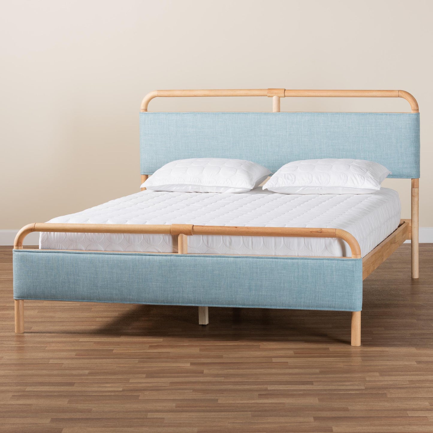 Baxton Studio Mateo Modern and Contemporary Baby Blue Fabric and Natural Wood Queen Size Platform Bed | Beds | Modishstore - 9