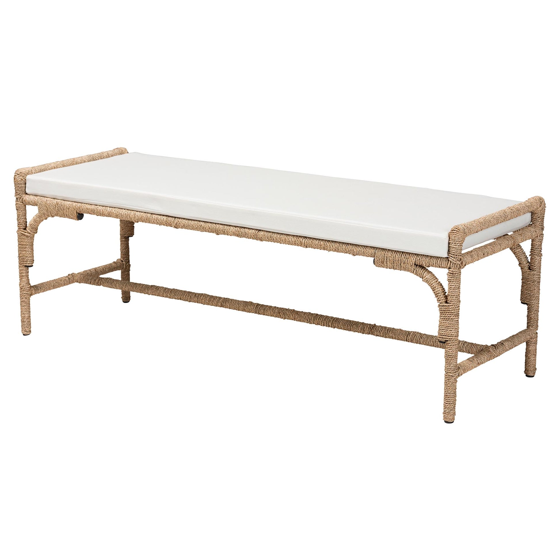 Baxton Studio bali & pari Nasim Modern Bohemian Natural Seagrass and Metal Accent Bench | Benches | Modishstore - 2