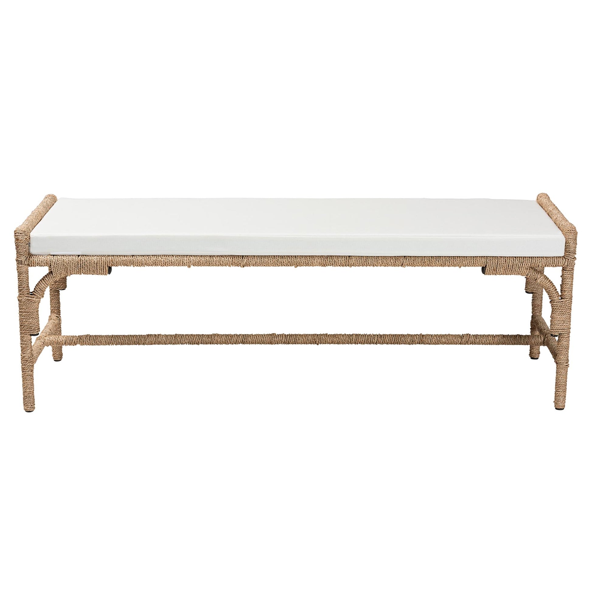 Baxton Studio bali & pari Nasim Modern Bohemian Natural Seagrass and Metal Accent Bench | Benches | Modishstore - 3