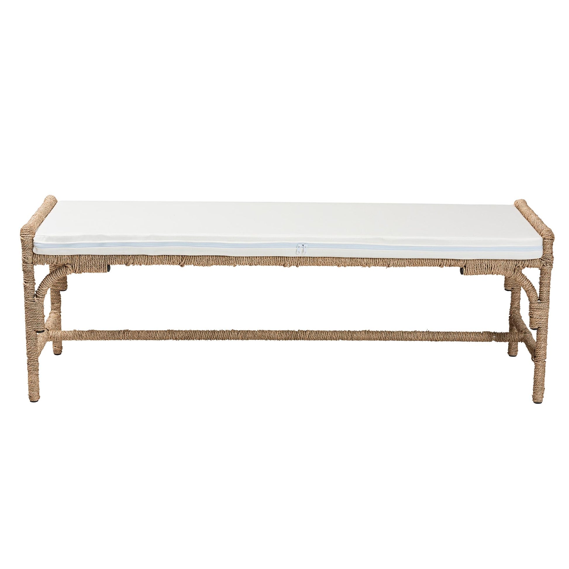 Baxton Studio bali & pari Nasim Modern Bohemian Natural Seagrass and Metal Accent Bench | Benches | Modishstore - 5