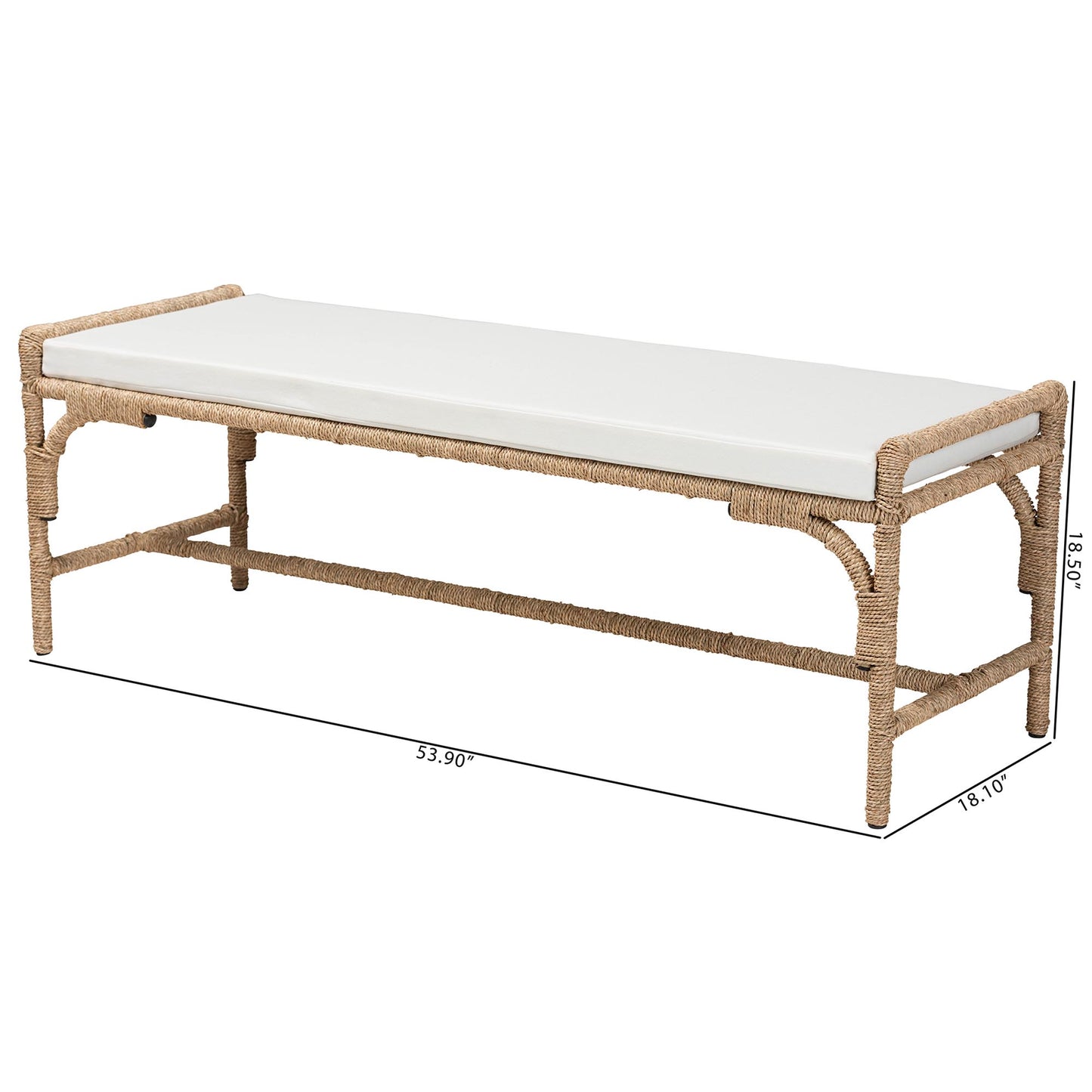 Baxton Studio bali & pari Nasim Modern Bohemian Natural Seagrass and Metal Accent Bench | Benches | Modishstore - 8