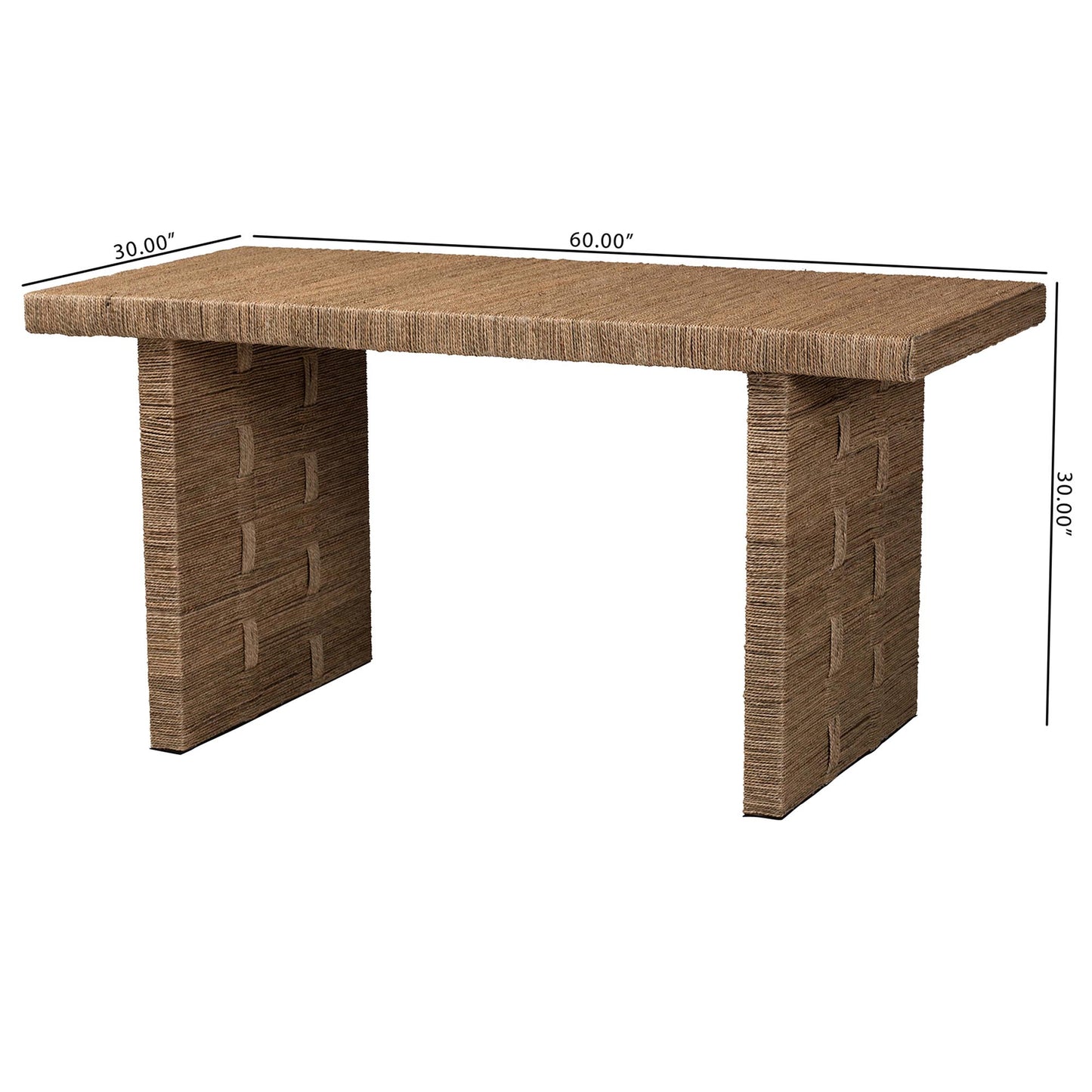 Baxton Studio bali & pari Daijiro Modern Bohemian Natural Brown Seagrass and Wood Dining Table | Dining Tables | Modishstore - 8