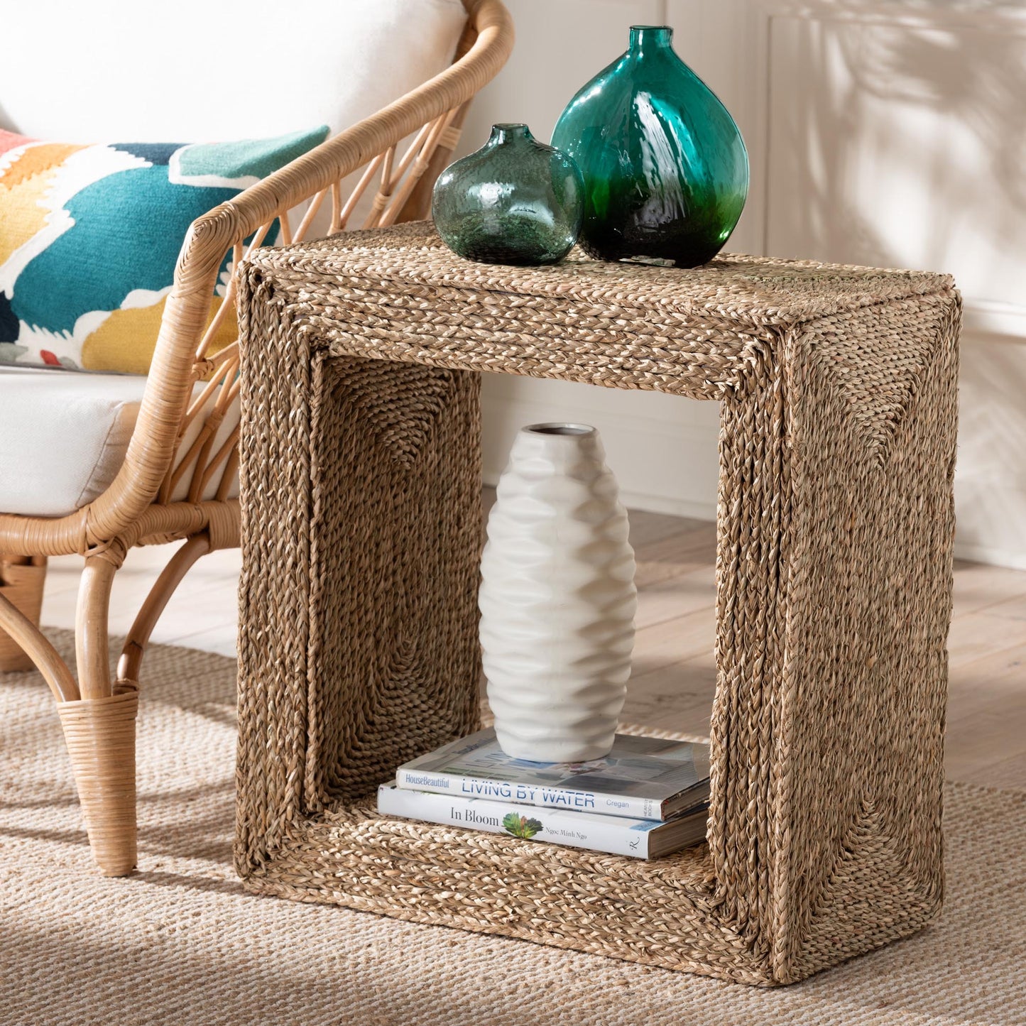 Baxton Studio bali & pari Adonica Modern Bohemian Natural Brown Seagrass and Wood End Table | End Tables | Modishstore