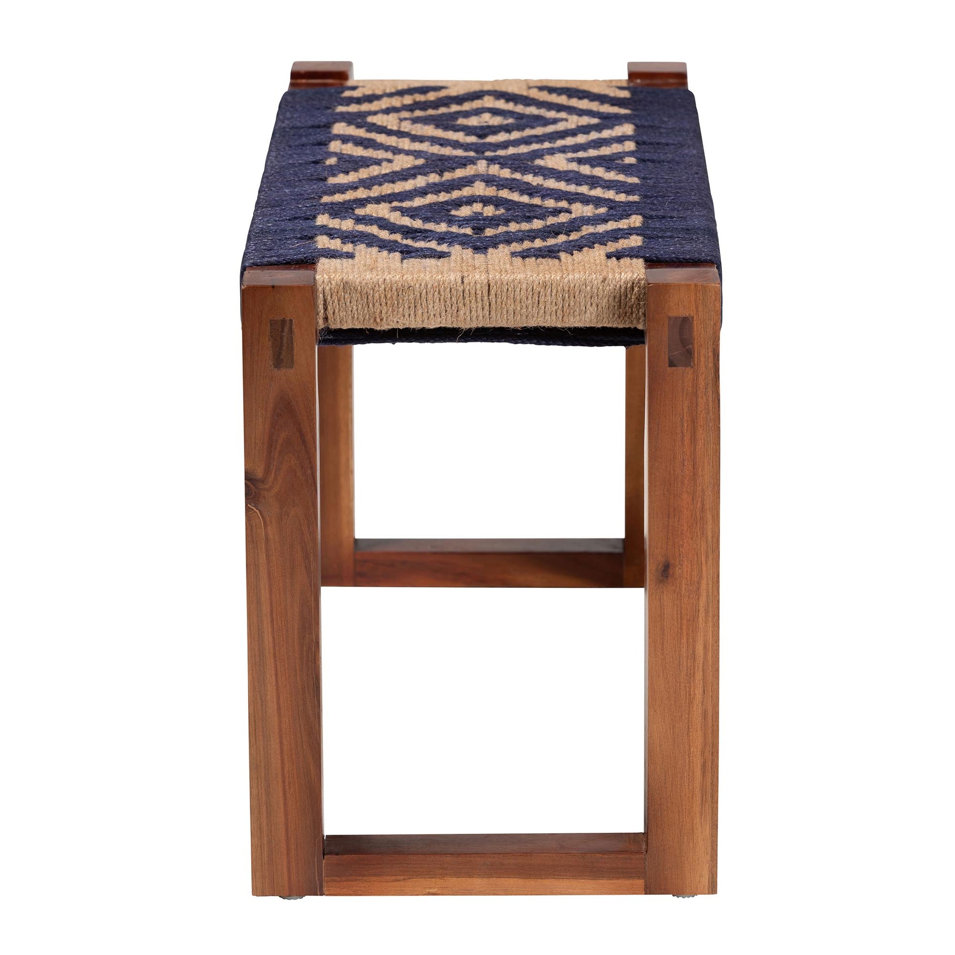 Baxton Studio bali & pari Prunella Modern Bohemian Two-Tone Navy Blue and Natural Brown Seagrass and Acacia Wood Accent Bench | Benches | Modishstore - 5