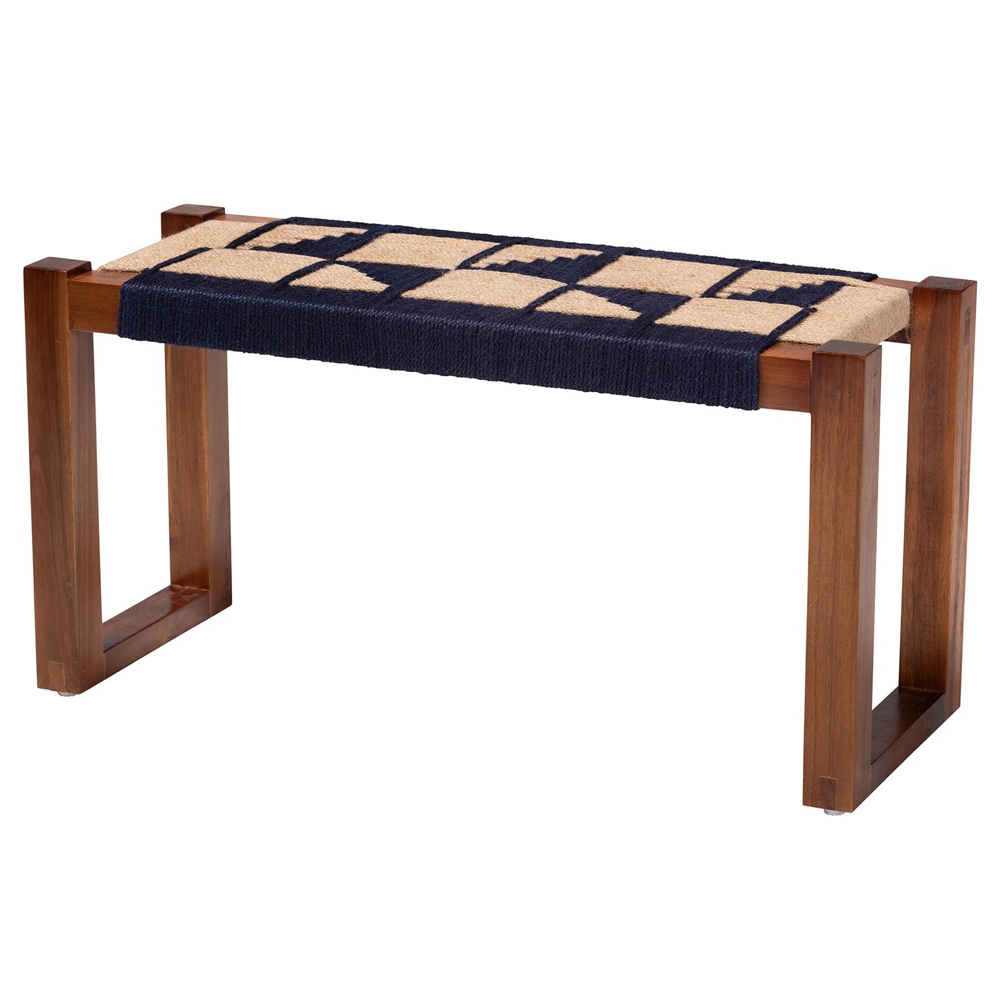 Baxton Studio bali & pari Jerilyn Modern Bohemian Two-Tone Navy Blue and Natura Brown Seagrass and Acacia Wood Accent Bench | Benches | Modishstore - 2