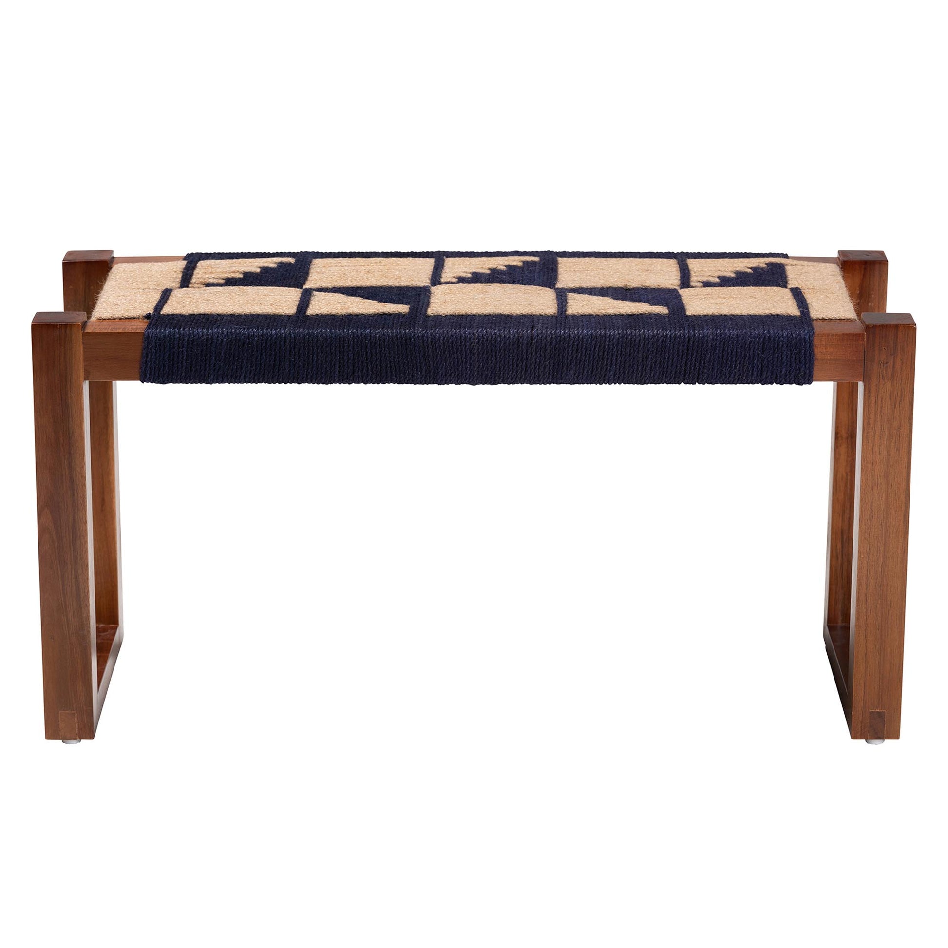 Baxton Studio bali & pari Jerilyn Modern Bohemian Two-Tone Navy Blue and Natura Brown Seagrass and Acacia Wood Accent Bench | Benches | Modishstore - 3