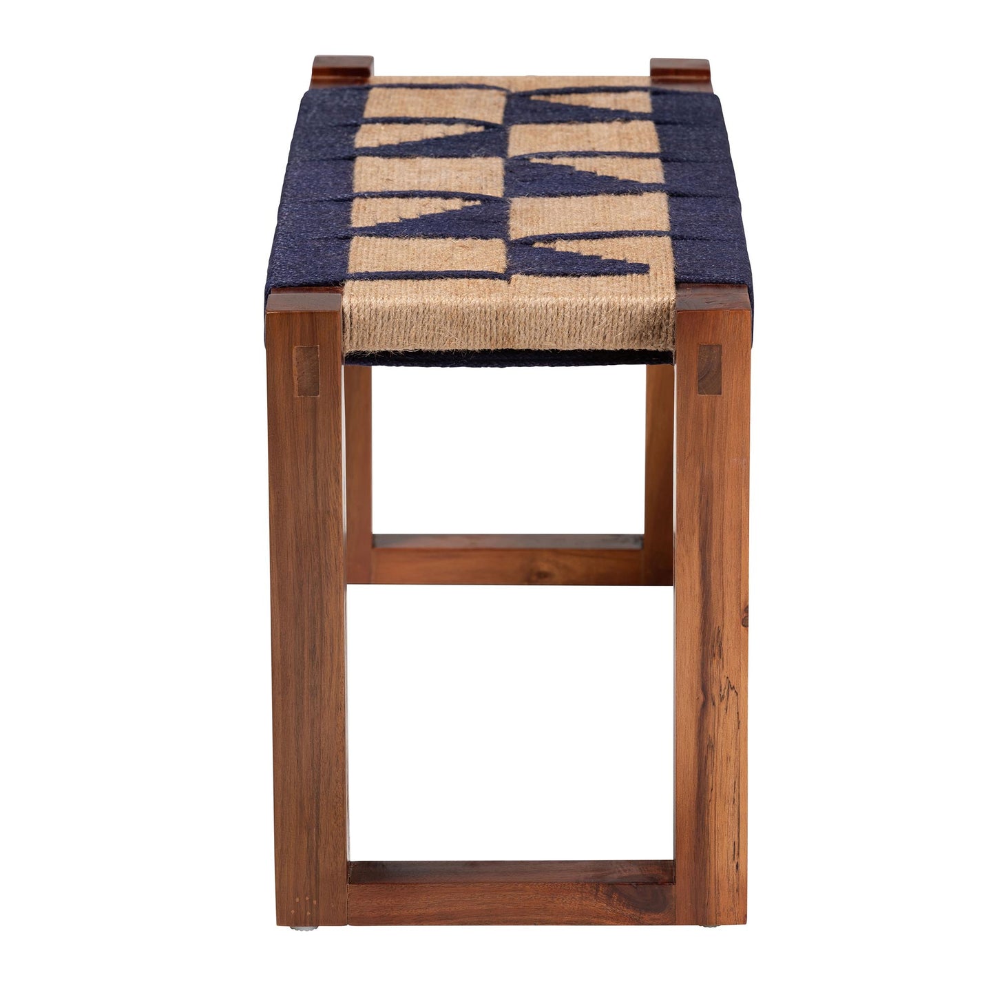 Baxton Studio bali & pari Jerilyn Modern Bohemian Two-Tone Navy Blue and Natura Brown Seagrass and Acacia Wood Accent Bench | Benches | Modishstore - 4