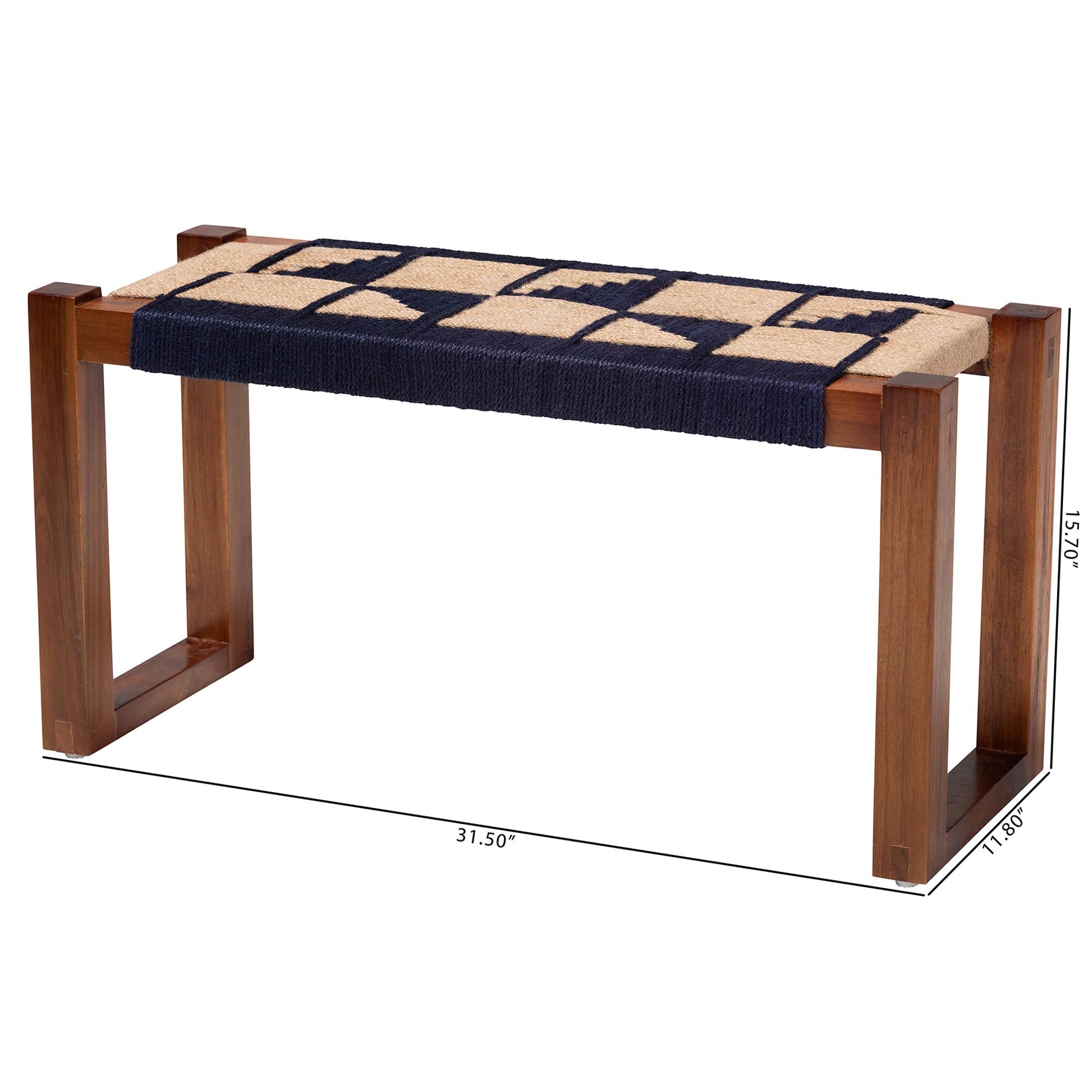 Baxton Studio bali & pari Jerilyn Modern Bohemian Two-Tone Navy Blue and Natura Brown Seagrass and Acacia Wood Accent Bench | Benches | Modishstore - 8